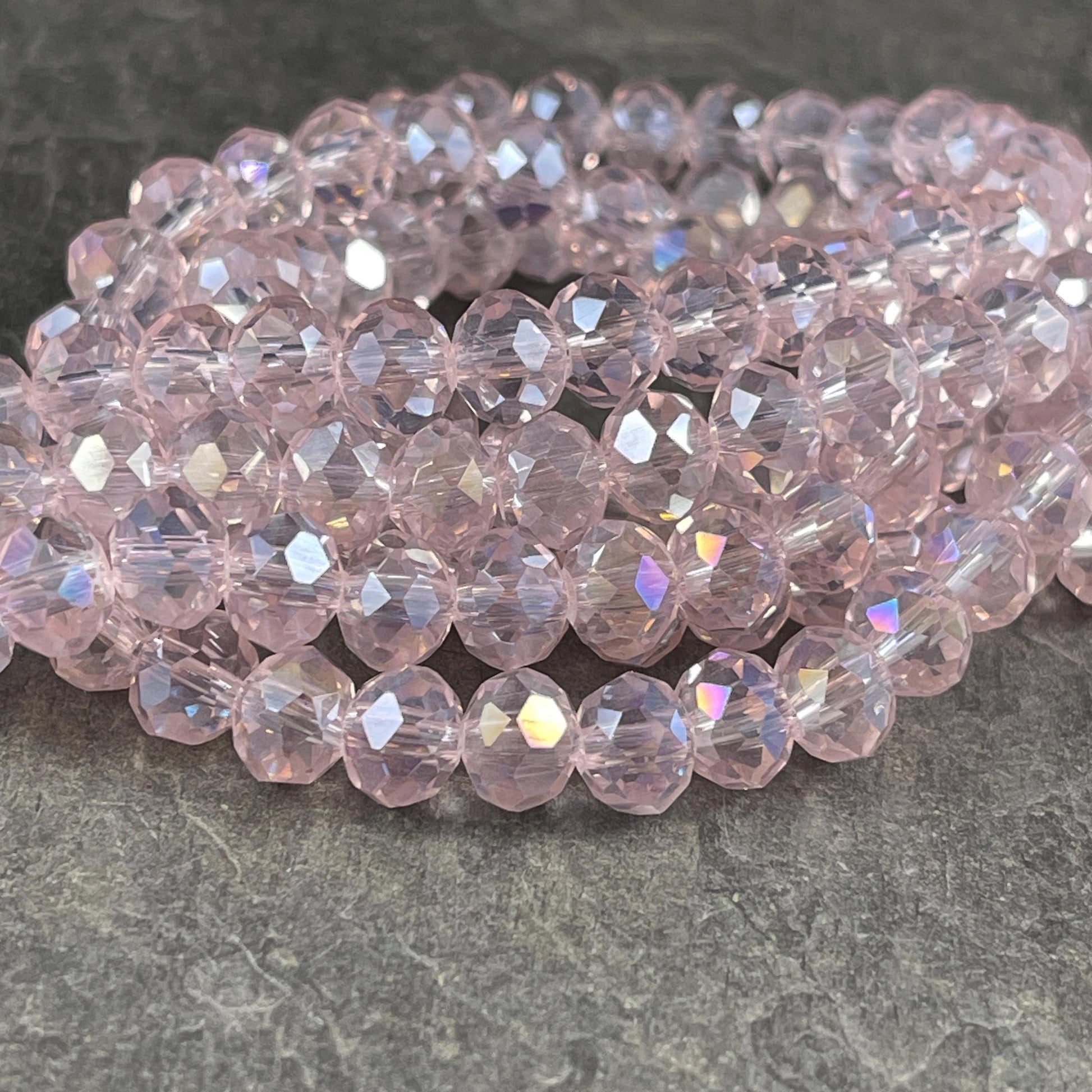 Transparent Light Pink 8x6mm Rondelle, Pastel, Blush Pink Faceted Glass Beads with AB Finish (BlushAB-8) * 36 Beads