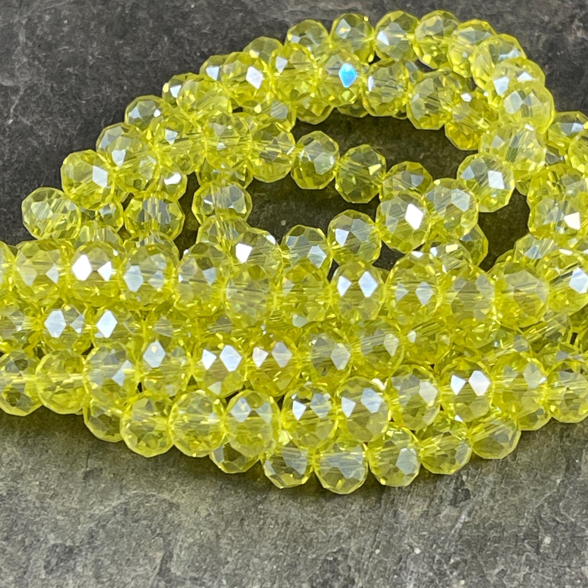 Transparent Yellow 8x6mm Rondelle, Bright Lemon Yellow Faceted Glass Beads with AB Finish (LemonAB-8) * 36 Beads