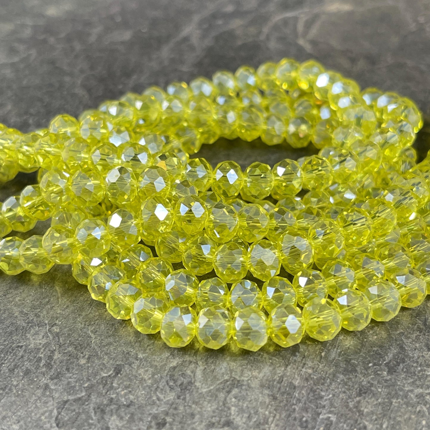 Transparent Yellow 8x6mm Rondelle, Bright Lemon Yellow Faceted Glass Beads with AB Finish (LemonAB-8) * 36 Beads