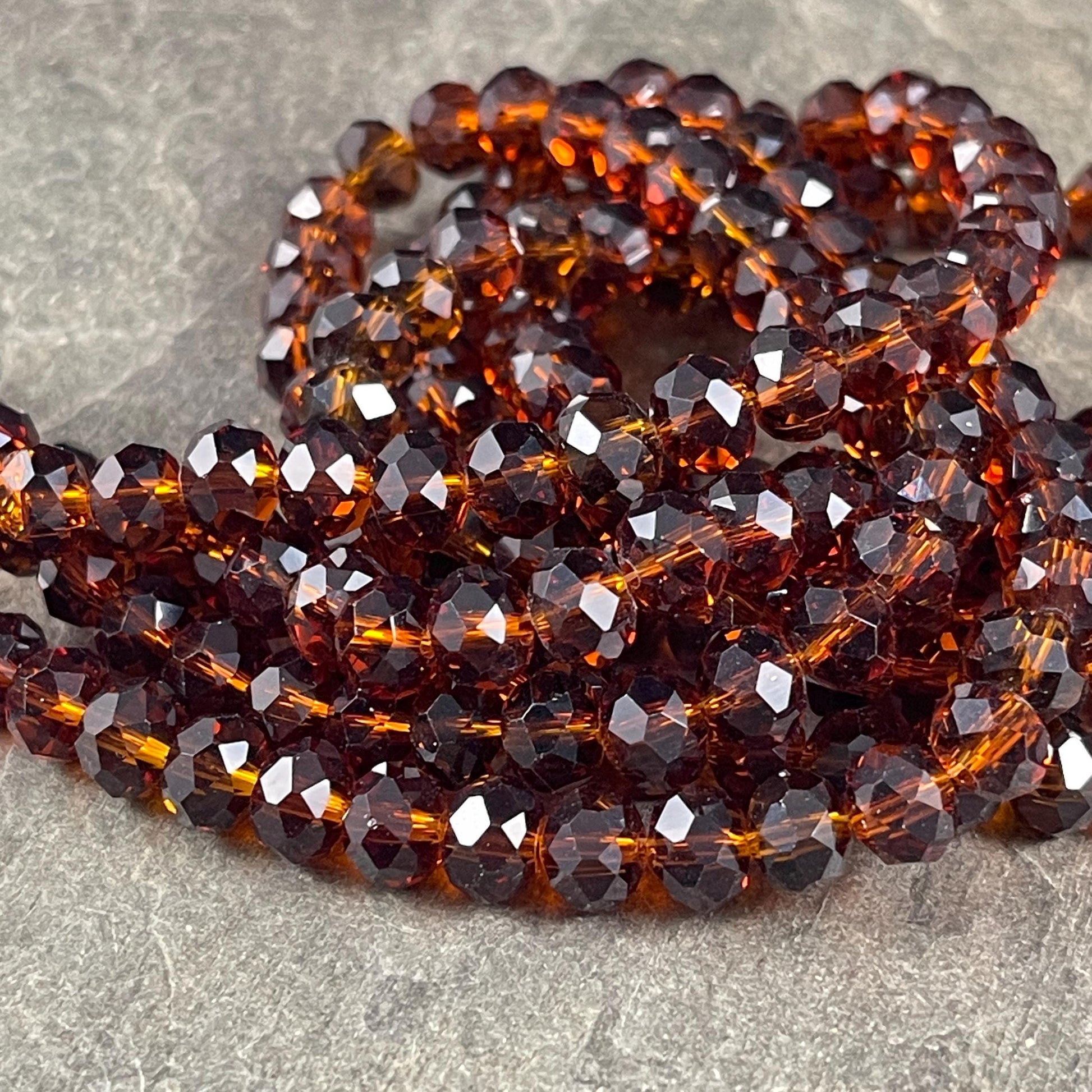 Transparent Dark Brown 8x6mm Rondelle, Root Beer Brown Faceted Glass Beads (DkTopaz-8) * 36 Beads