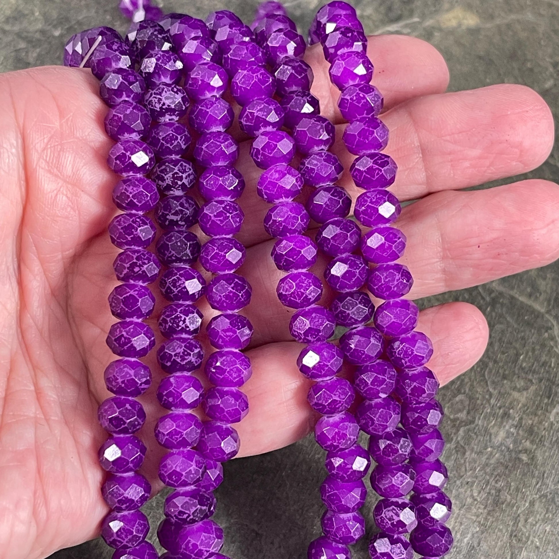 Neon Purple 8x6mm Rondelle, Bright Purple Faceted Glass Beads (NeonPurple-8) * 36 Beads