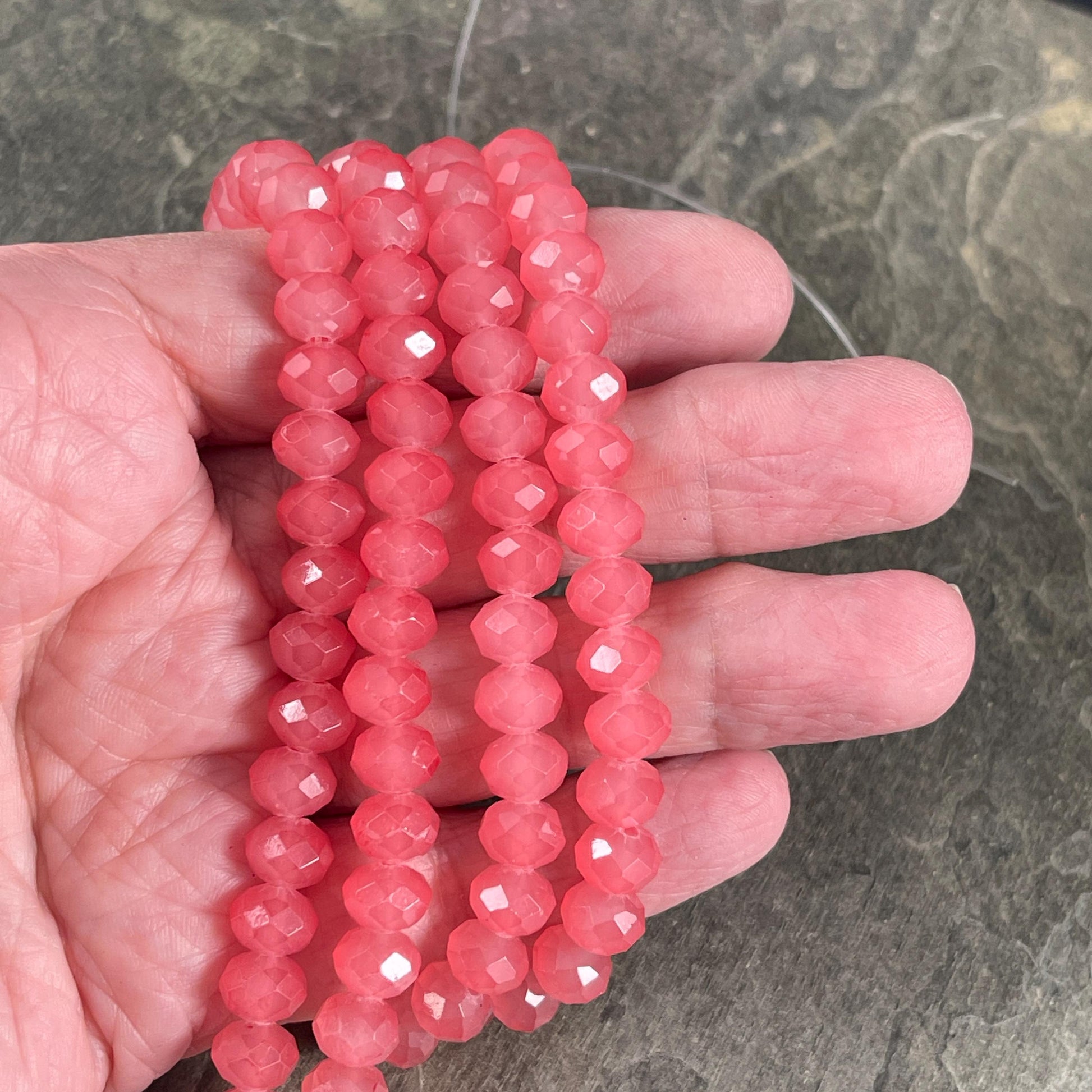 Watermelon Pink 8x6mm Rondelle, Dark Faceted Glass Beads (Watermelon-8) * 36 Beads