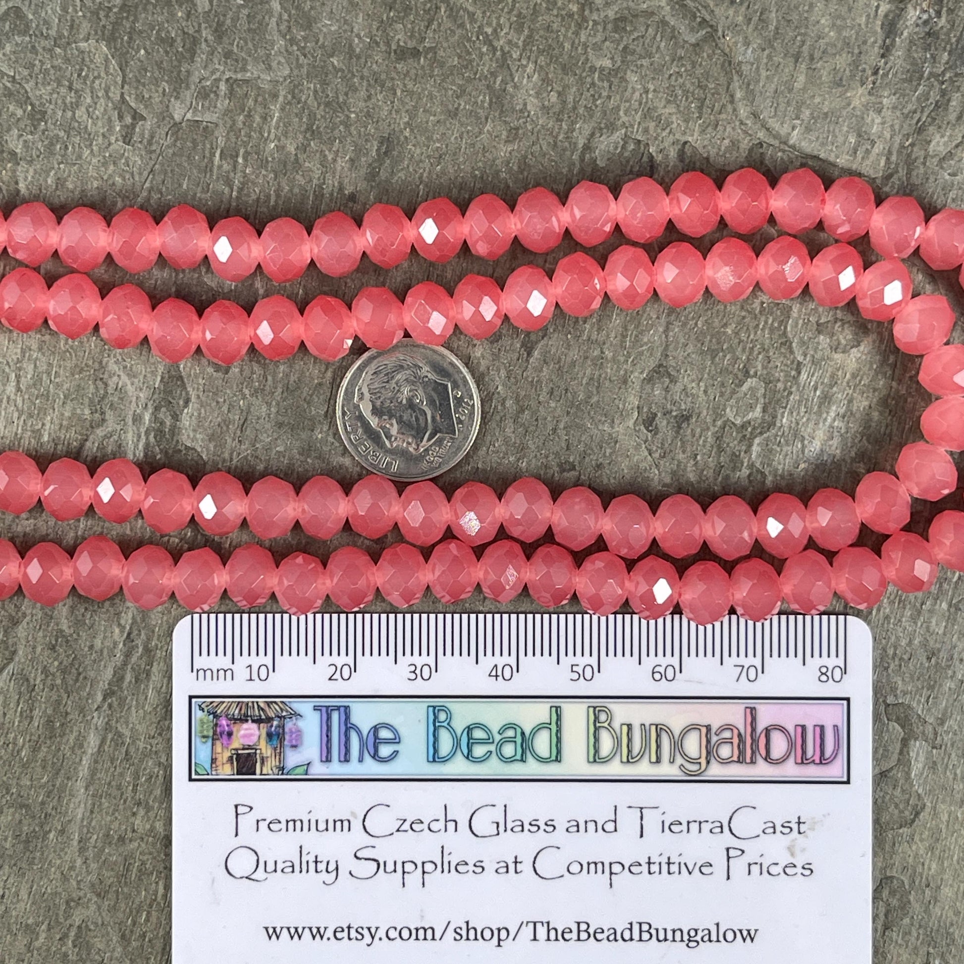 Watermelon Pink 8x6mm Rondelle, Dark Faceted Glass Beads (Watermelon-8) * 36 Beads