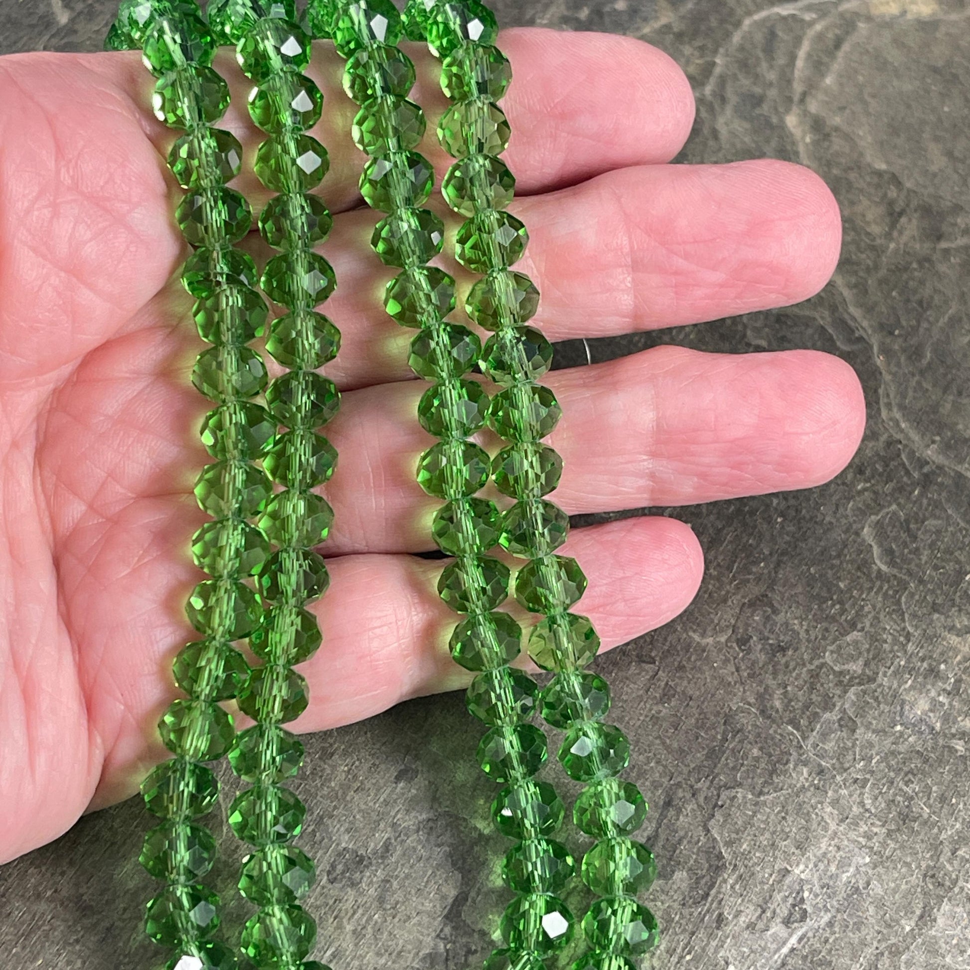 Transparent Green 8x6mm Rondelle, Grass Green Faceted Glass Beads (GreenGrass-8) * 36 Beads