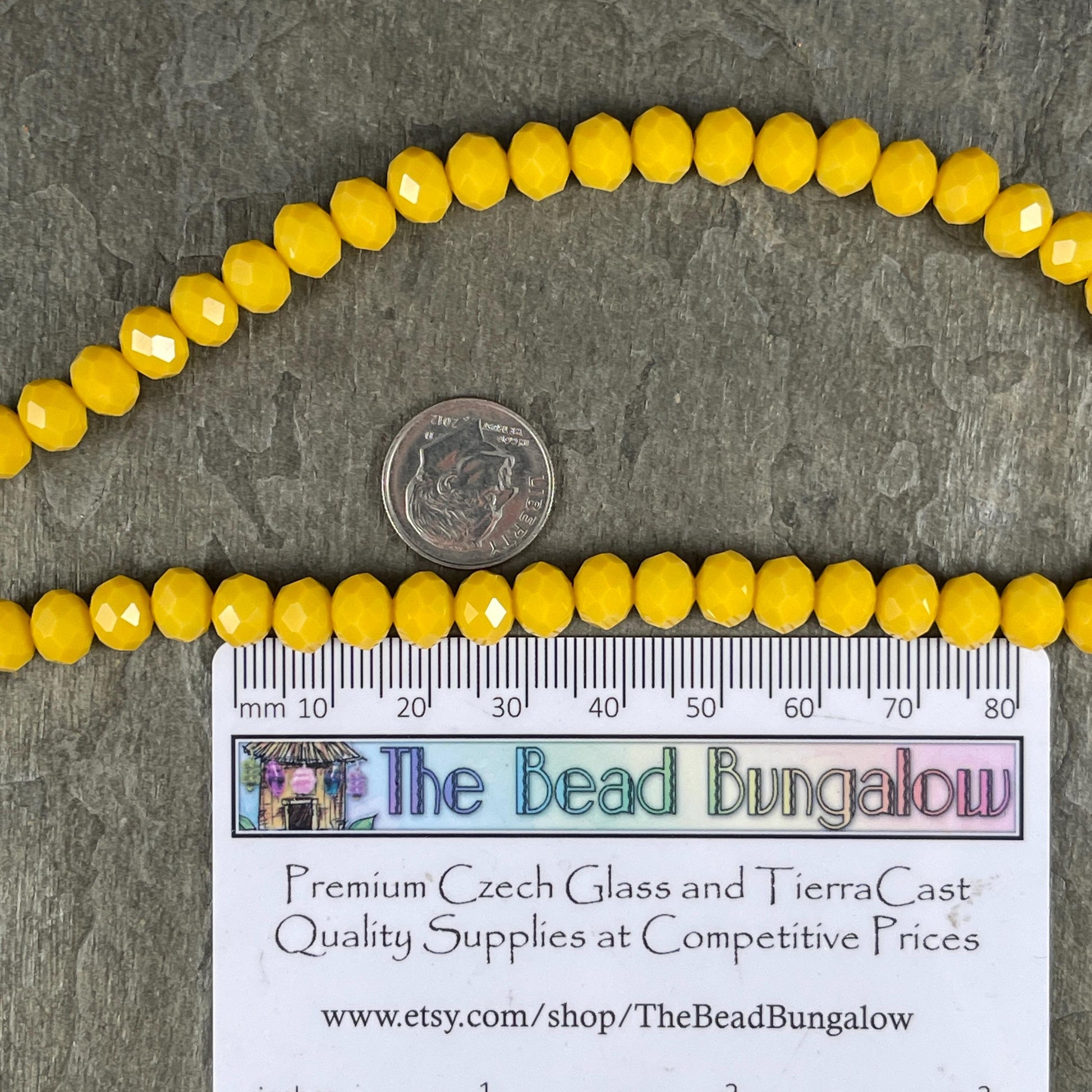 Opaque Yellow 8x6mm Rondelle, Sunflower Yellow Faceted Glass Beads (SUNFLOWER-8) * 36 Beads
