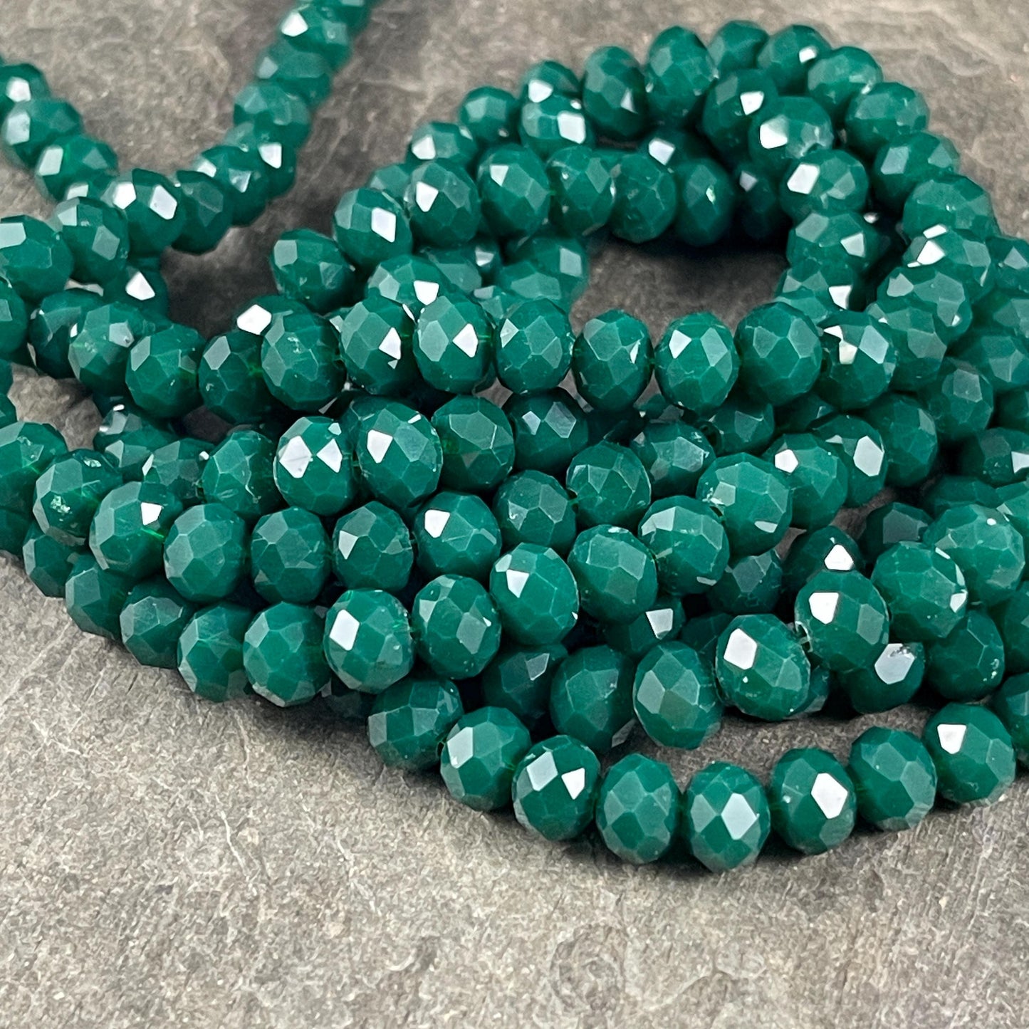 Dark Teal 8x6mm Rondelle, Teal Green Faceted Glass Beads (DarkTeal-8) * 36 Beads