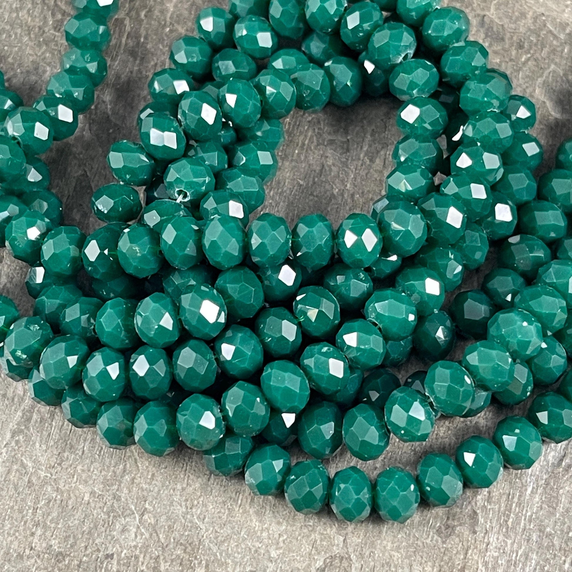 Dark Teal 8x6mm Rondelle, Teal Green Faceted Glass Beads (DarkTeal-8) * 36 Beads