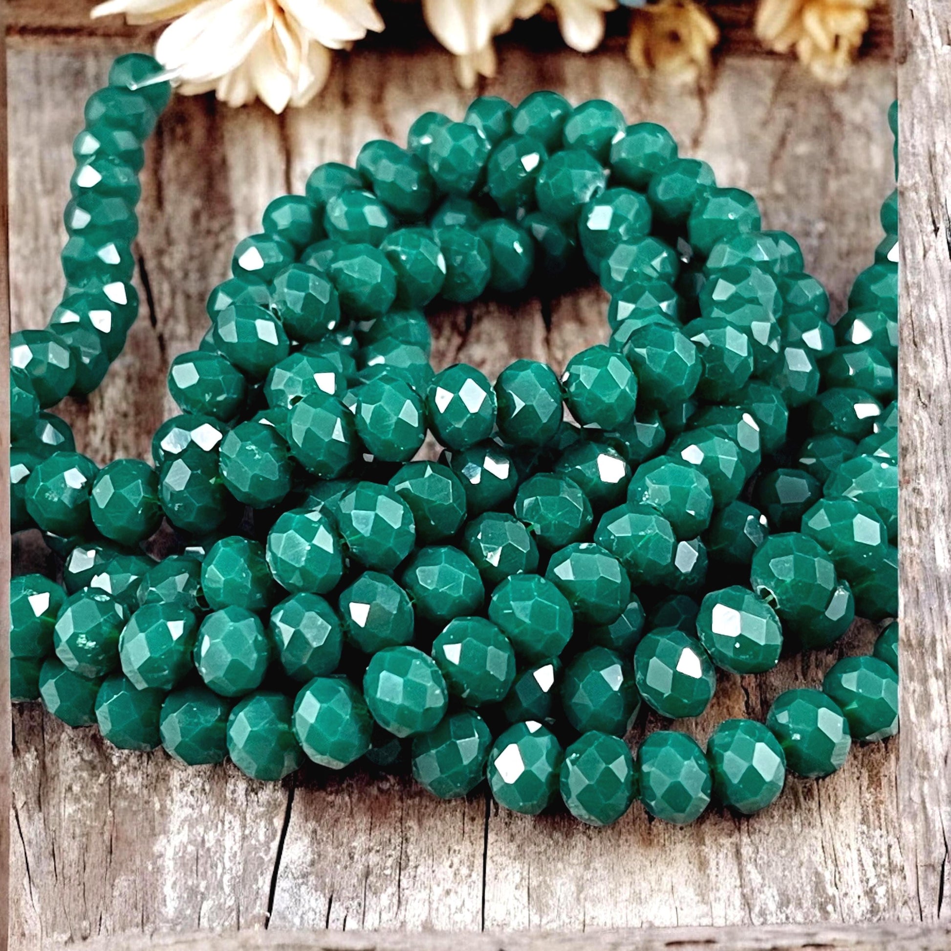 Dark Teal 8x6mm Rondelle, Teal Green Faceted Glass Beads (DarkTeal-8) * 36 Beads