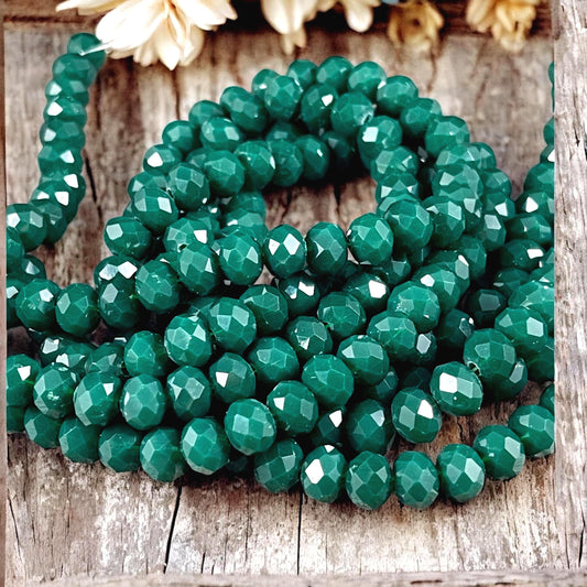 Dark Teal 8x6mm Rondelle, Teal Green Faceted Glass Beads (DarkTeal-8) * 36 Beads