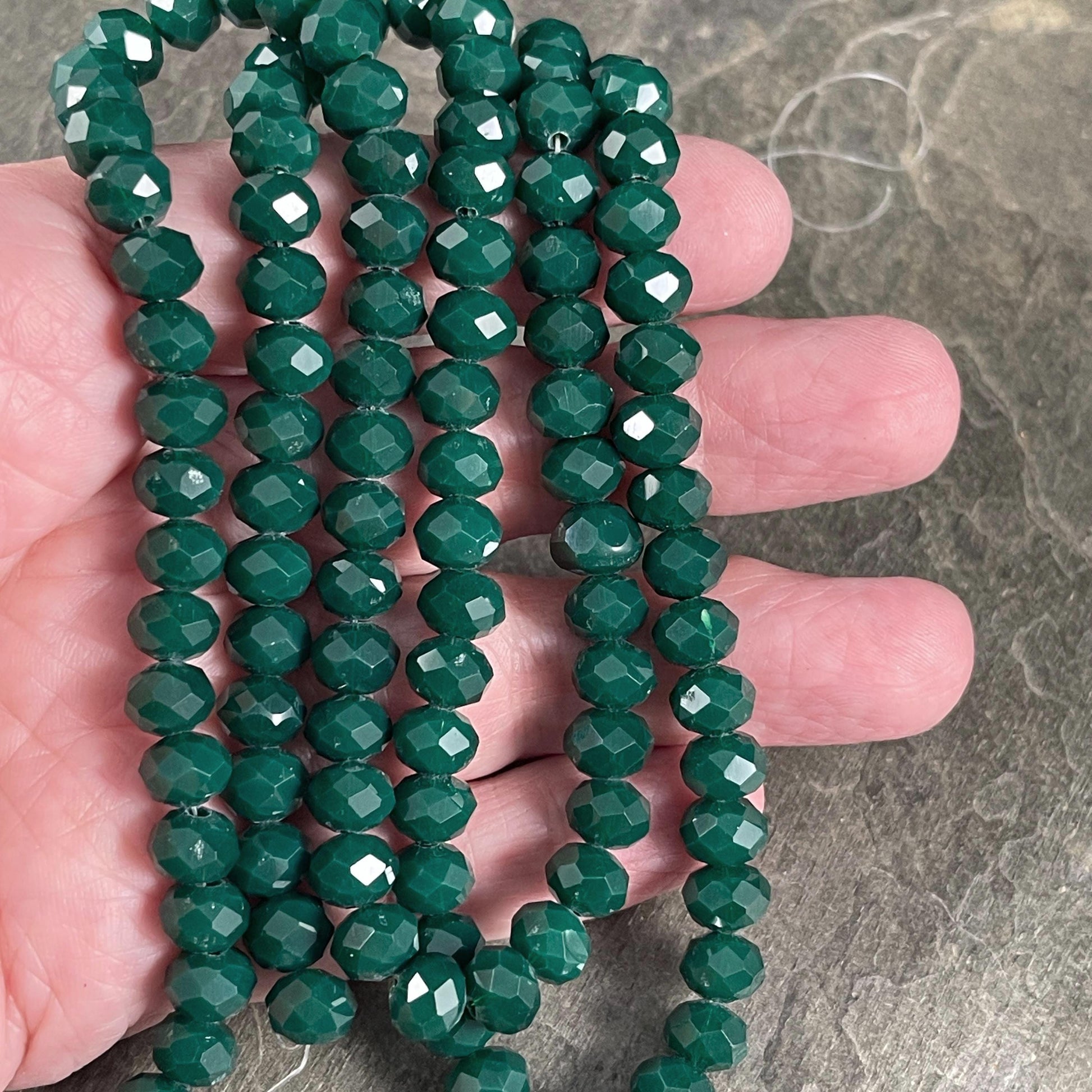 Dark Teal 8x6mm Rondelle, Teal Green Faceted Glass Beads (DarkTeal-8) * 36 Beads
