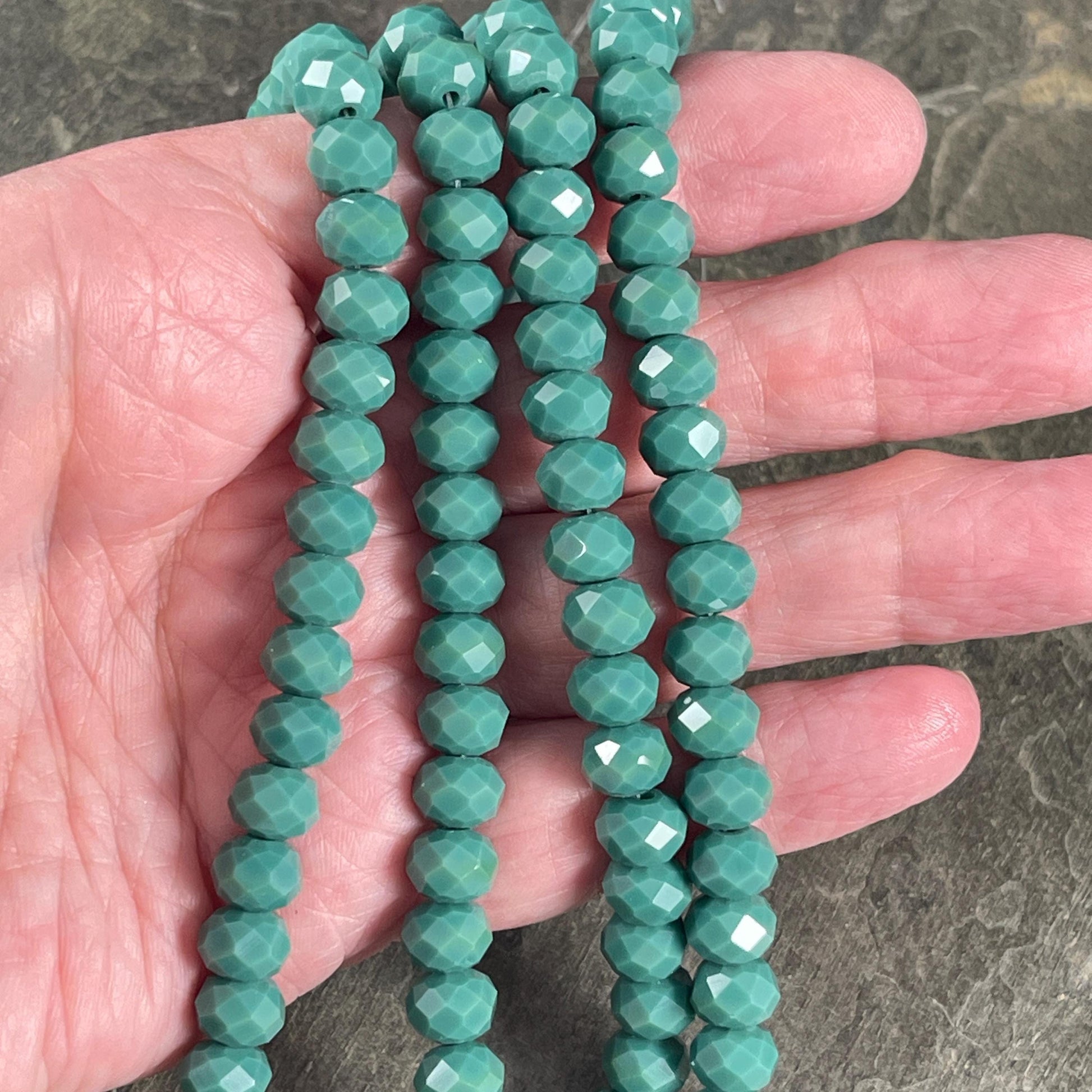 Dark Turquoise 8x6mm Rondelle, Turquoise Green Faceted Glass Beads (DkTurq-8) * 36 Beads