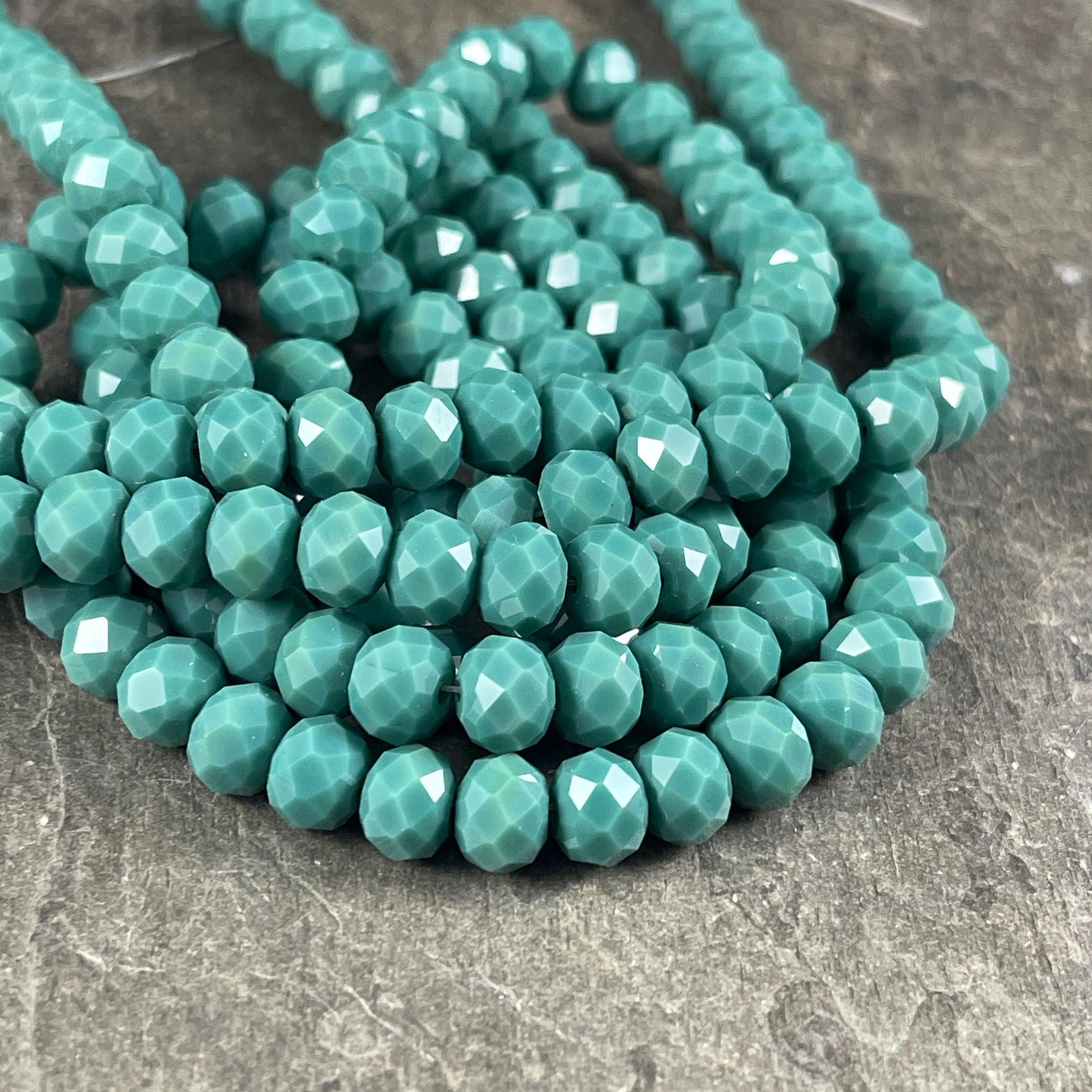 Dark Turquoise 8x6mm Rondelle, Turquoise Green Faceted Glass Beads (DkTurq-8) * 36 Beads