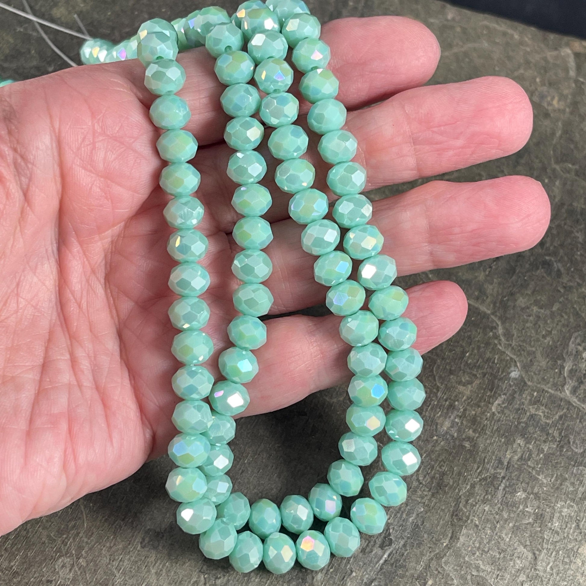 Mint Blue 8x6mm Rondelle, Opaque Mint Faceted Glass Beads (MintAB-8) * 36 Beads