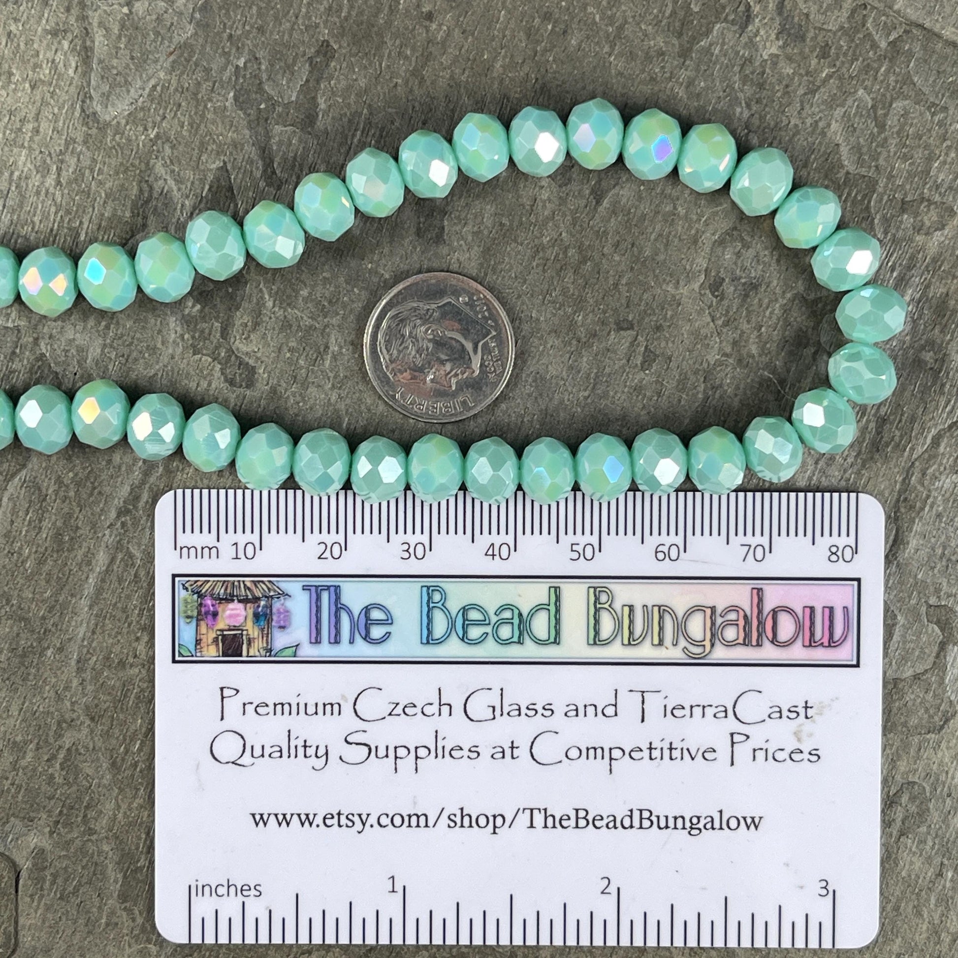 Mint Blue 8x6mm Rondelle, Opaque Mint Faceted Glass Beads (MintAB-8) * 36 Beads