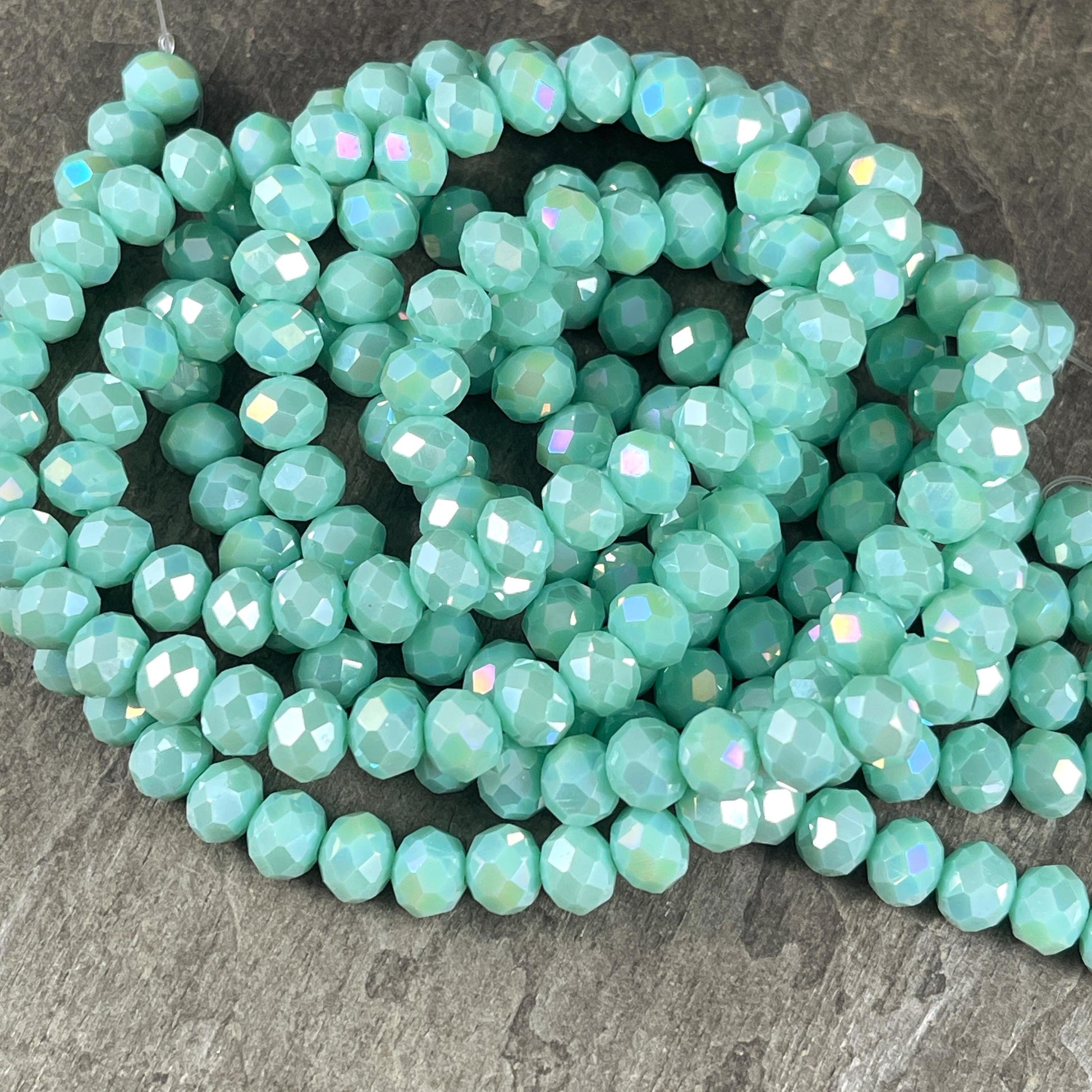 Mint Blue 8x6mm Rondelle, Opaque Mint Faceted Glass Beads (MintAB-8) * 36 Beads