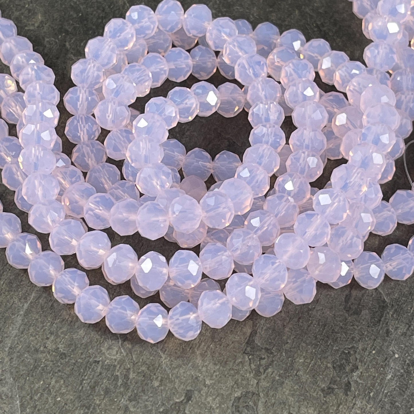 Pale Pink 8x6mm Rondelle, Milky Rose Pink Faceted Glass Beads with AB Finish (MilkyRose-8) * 36 Beads