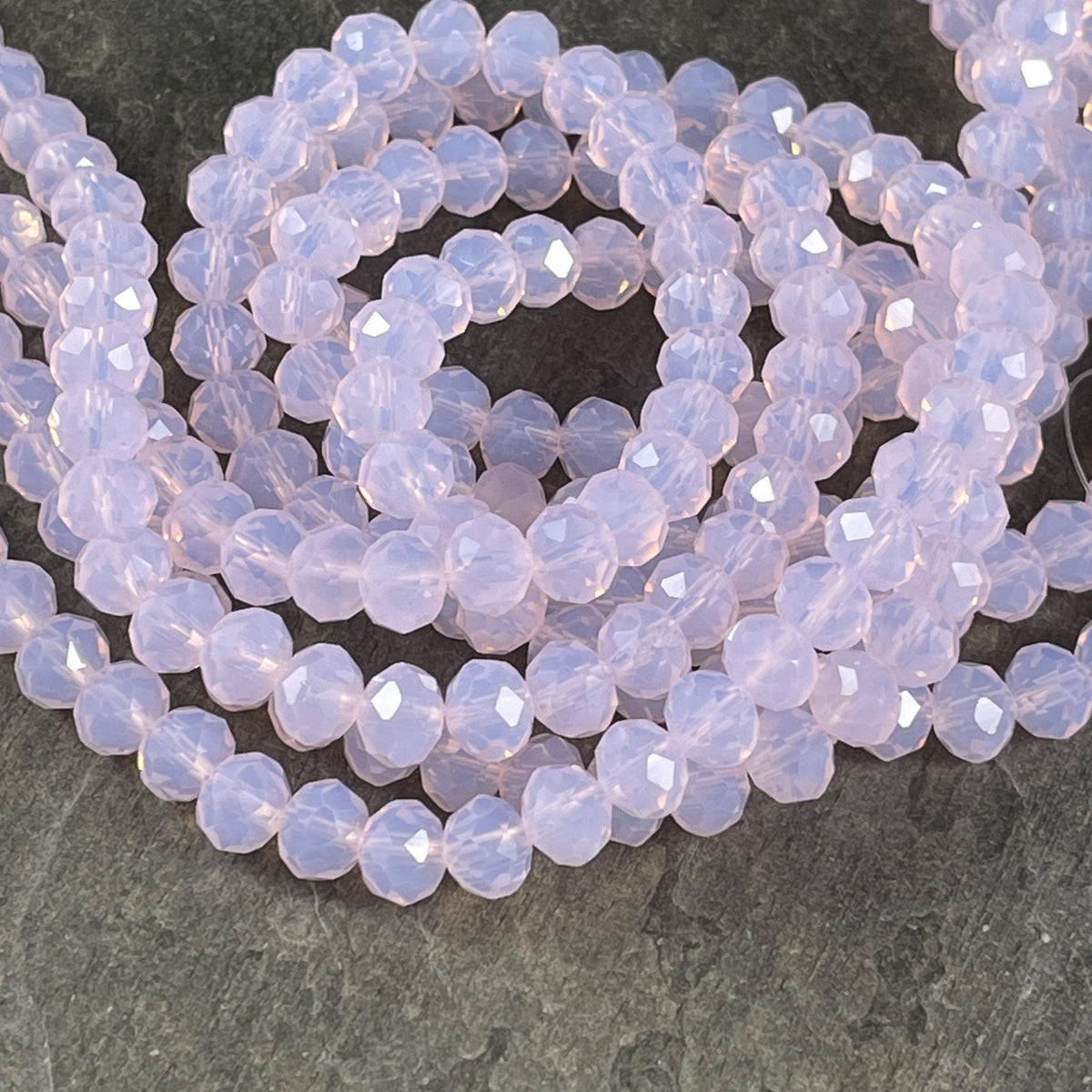 8x6mm Rondelle, Milky Rose Pink Faceted Glass Beads with AB Finish (MilkyRose-8) * 36 Beads