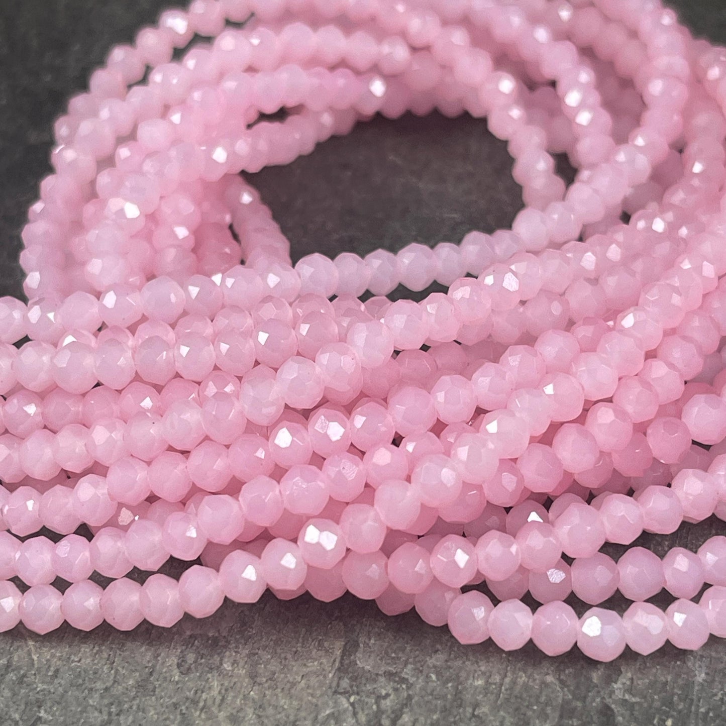 Pastel Pink 4x3mm Faceted Glass Beads, Light Pink Glass Beads (MilkyPink-4) * 100 Beads