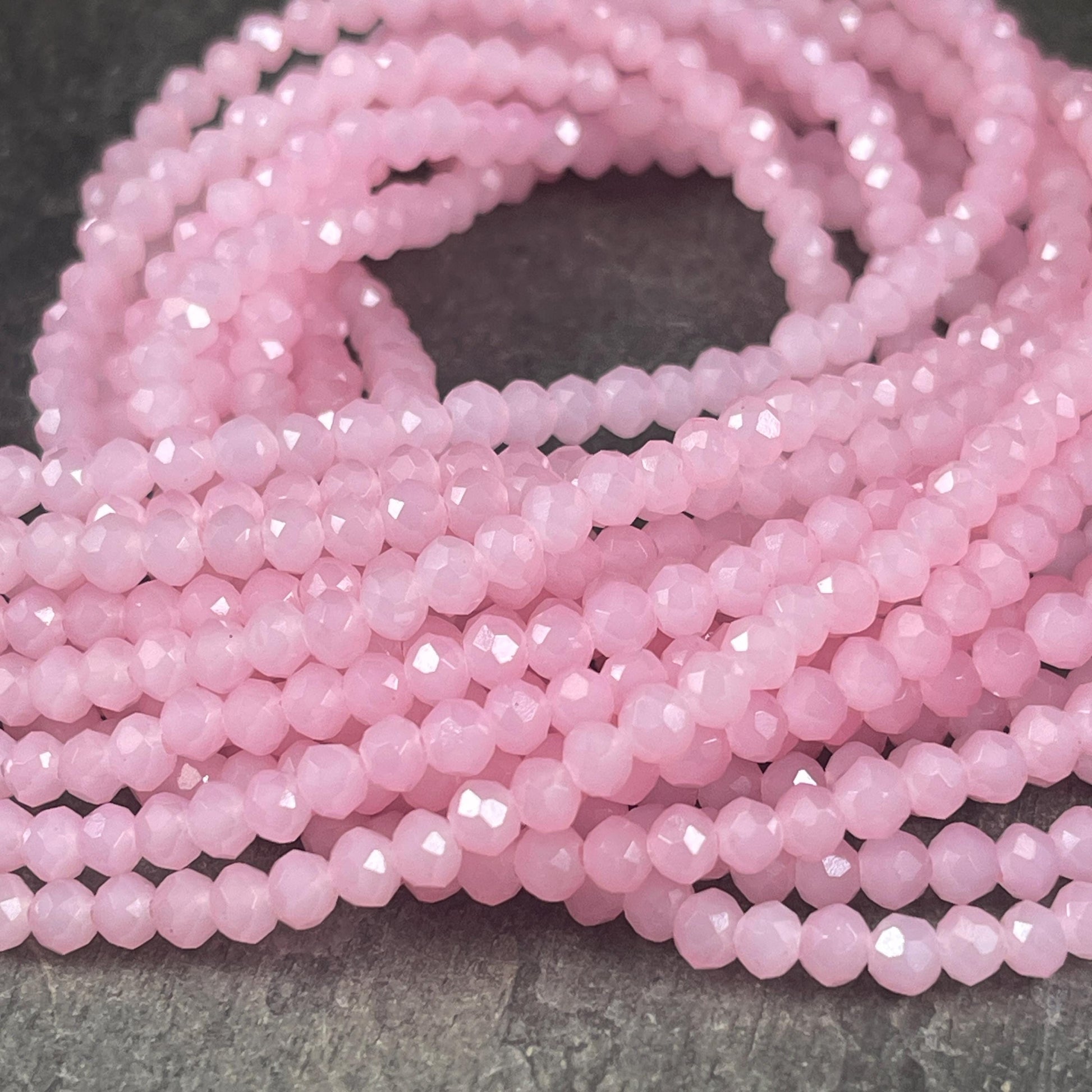 Pastel Pink 4x3mm Faceted Glass Beads, Light Pink Glass Beads (MilkyPink-4) * 100 Beads