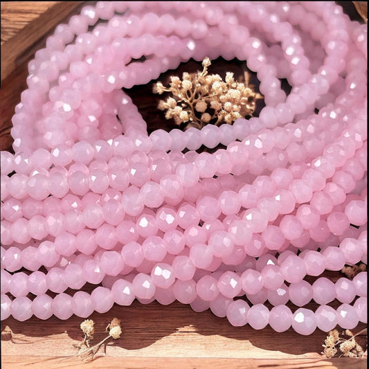 Pastel Pink 4x3mm Faceted Glass Beads, Light Pink Glass Beads (MilkyPink-4) * 100 Beads
