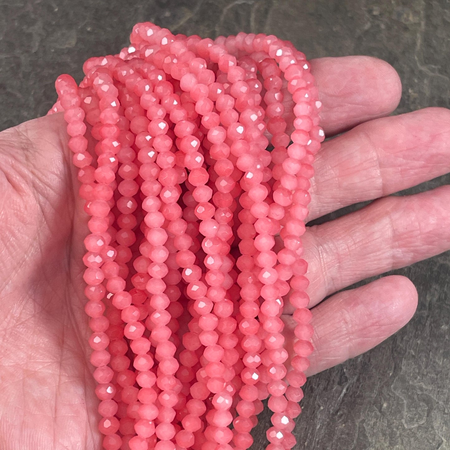 Vibrant Pink 4x3mm Faceted Glass Beads, Watermelon Pink Glass Beads (Watermelon-4) * 100 Beads
