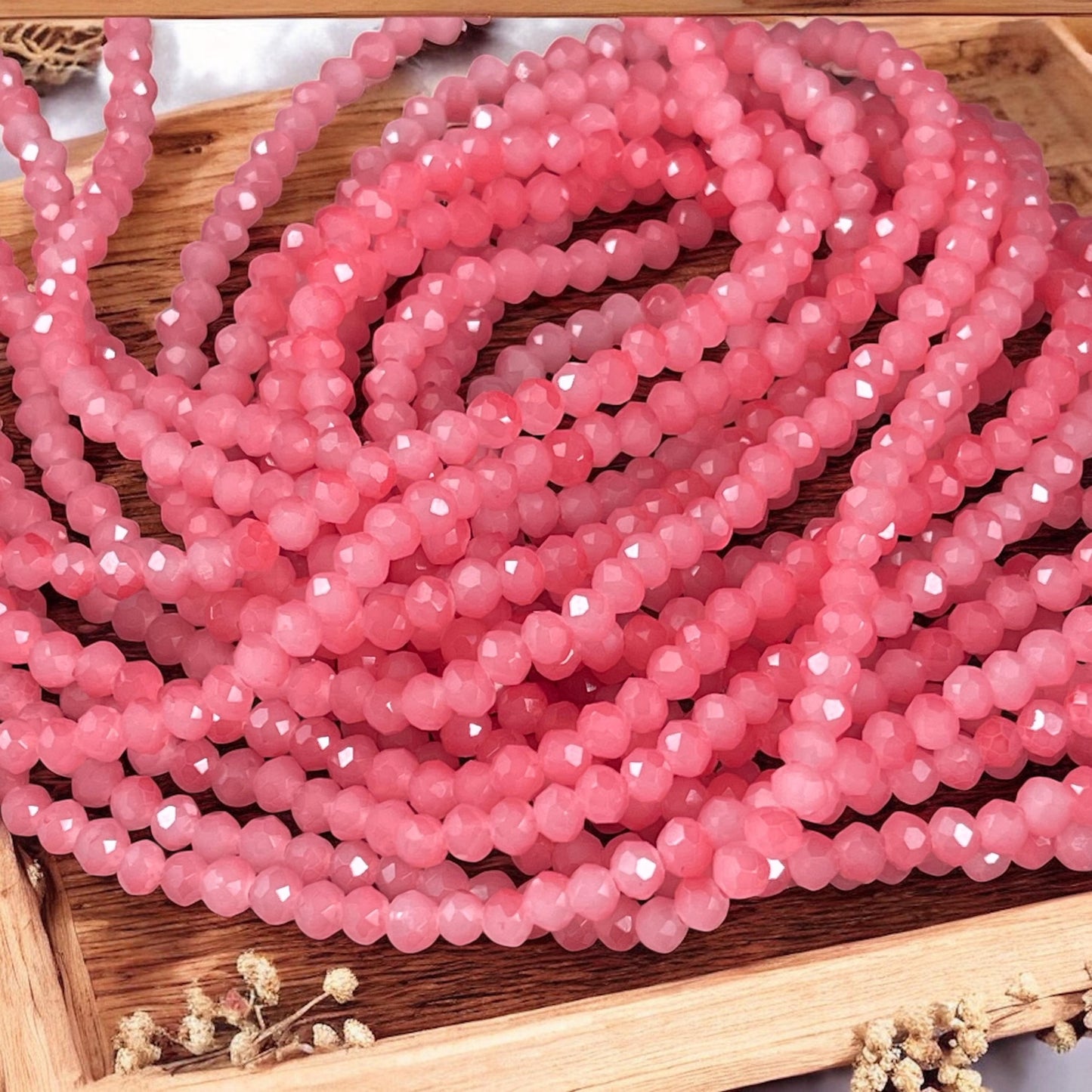 Vibrant Pink 4x3mm Faceted Glass Beads, Watermelon Pink Glass Beads (Watermelon-4) * 100 Beads