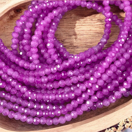 4x3mm Faceted Glass Beads, Vibrant Purple Orchid (Orchid-4) * 100 Beads