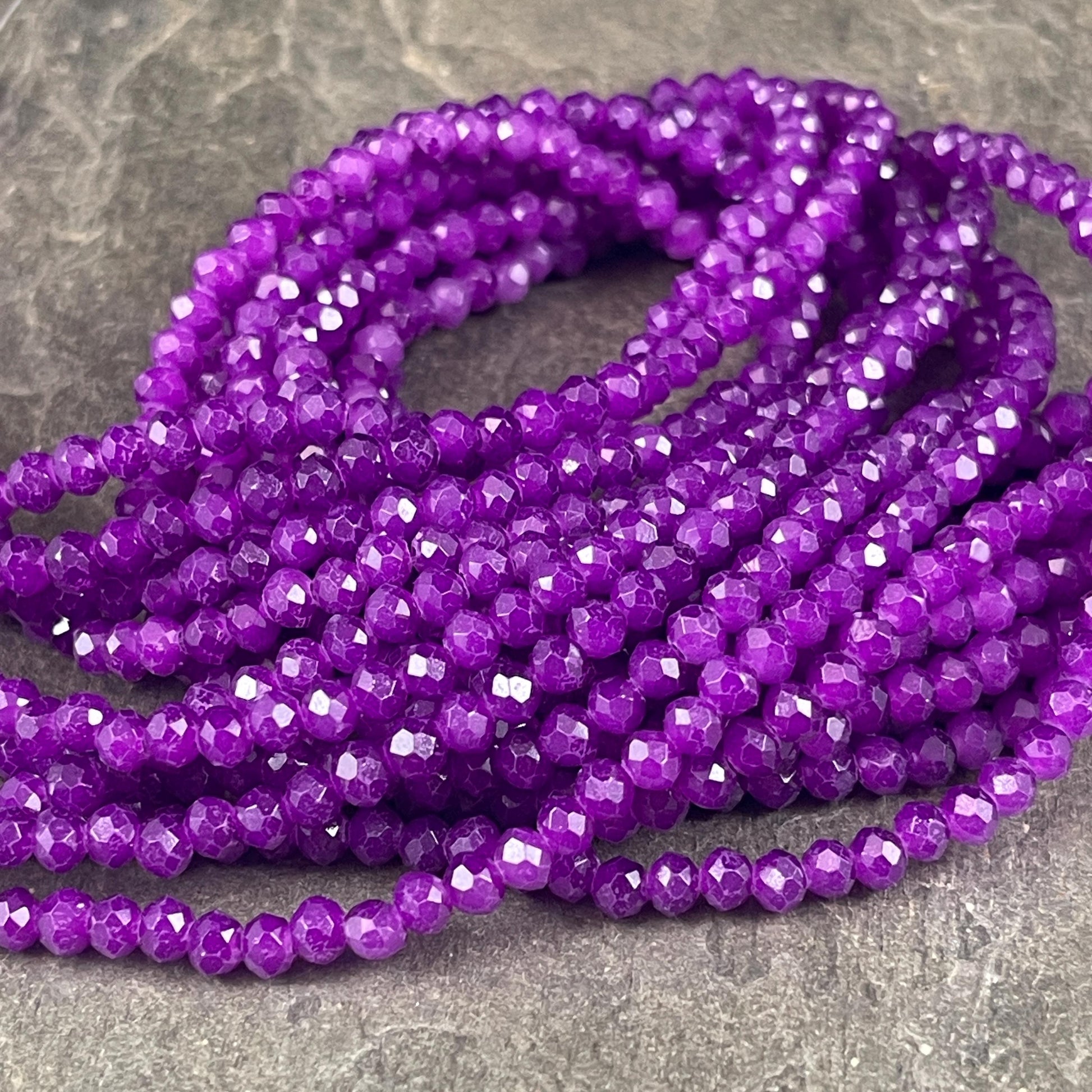 Neon Purple 4x3mm Faceted Glass Beads, Vibrant Purple Glass Beads (NeonPurple-4) * 100 Beads