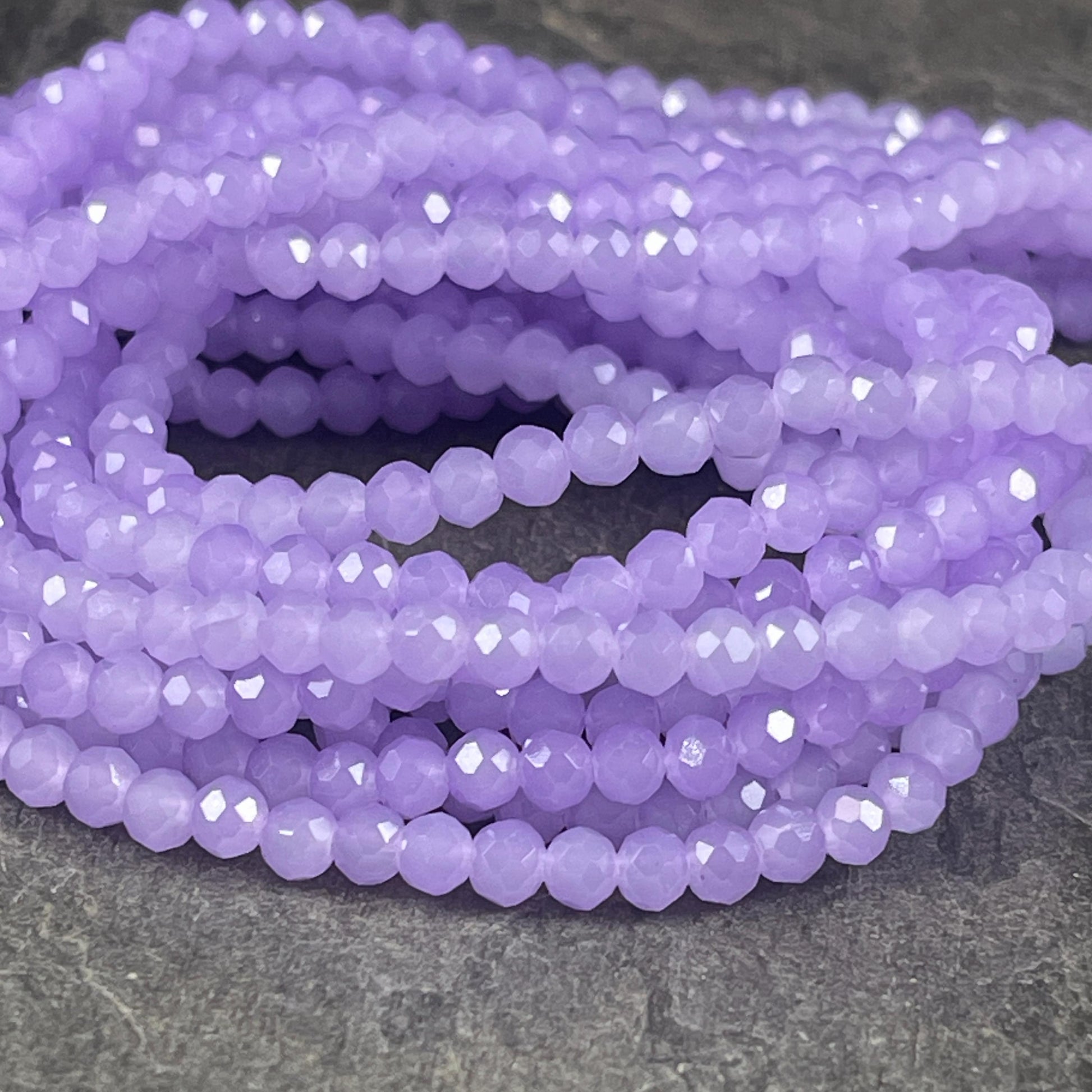 Pastel Purple 4x3mm Faceted Glass Beads, Milky Light Purple (PastelPurple-4) * 100 Beads