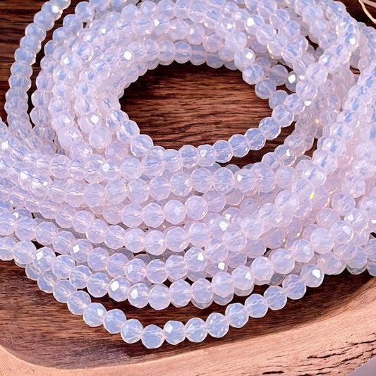 Opalescent Pink 4x3mm Faceted Glass Beads, Light Pink Glass Beads (PinkOpal-4) * 100 Beads