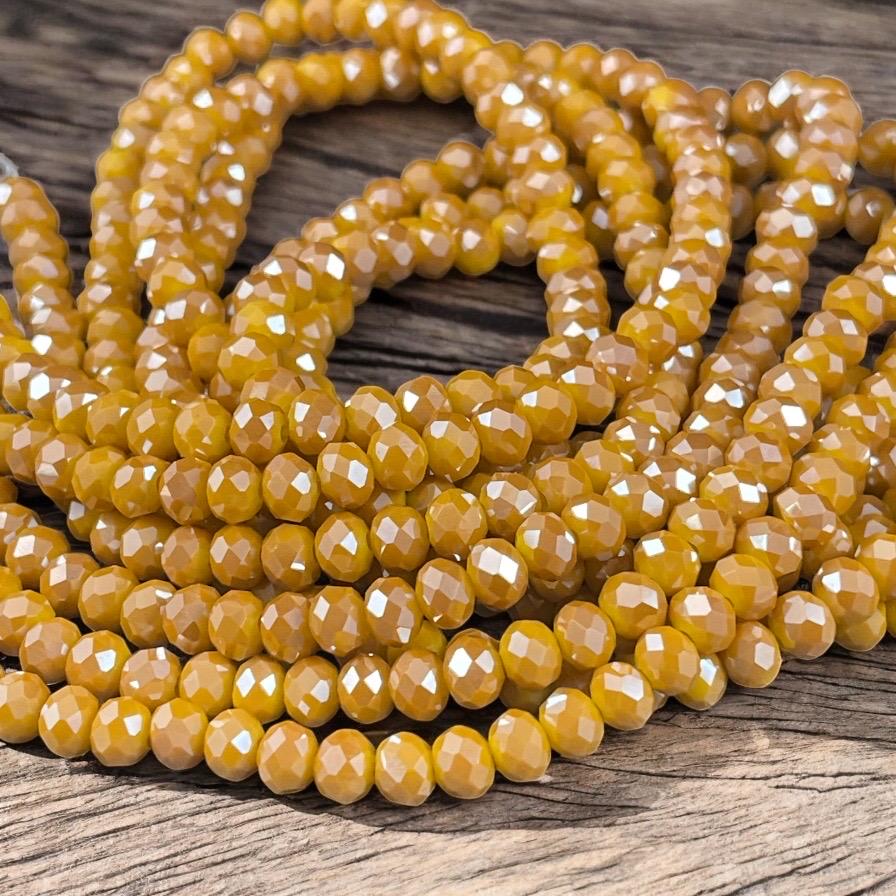 Sunflower Yellow 4x3mm Faceted Glass Beads, Opaque Dark Yellow with AB Finish (SunflowerAB) * 100 Beads