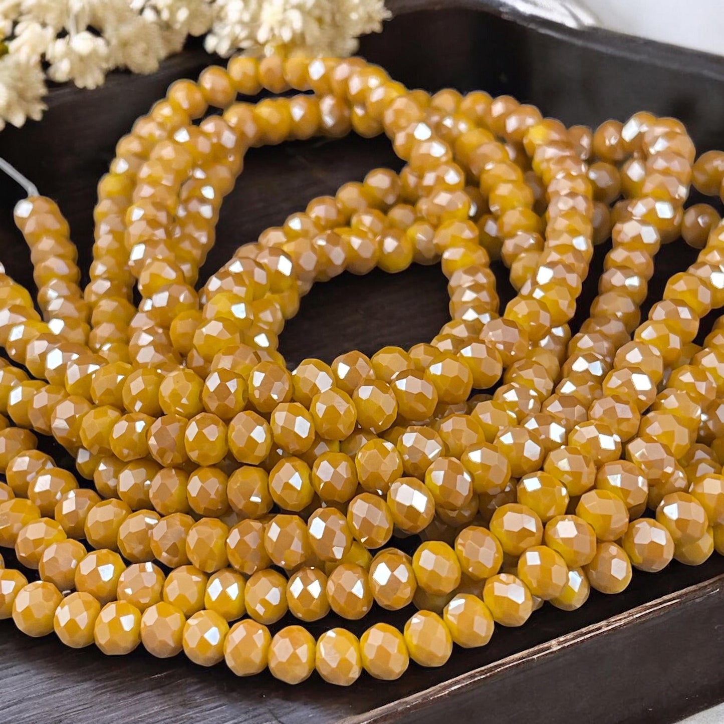 Sunflower Yellow 4x3mm Faceted Glass Beads, Opaque Dark Yellow with AB Finish (SunflowerAB) * 100 Beads