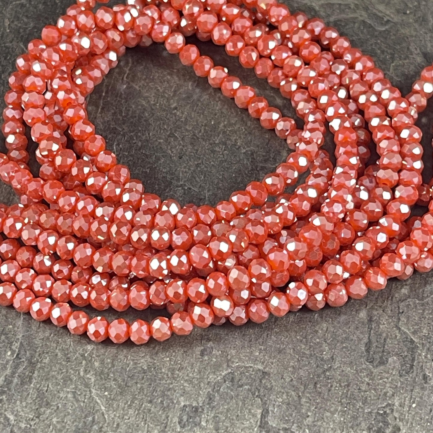 Pumpkin Orange 4x3mm Faceted Glass Beads, Dark Orange Rondelles with AB Finish (PumpkinAB-4) * 100 Beads