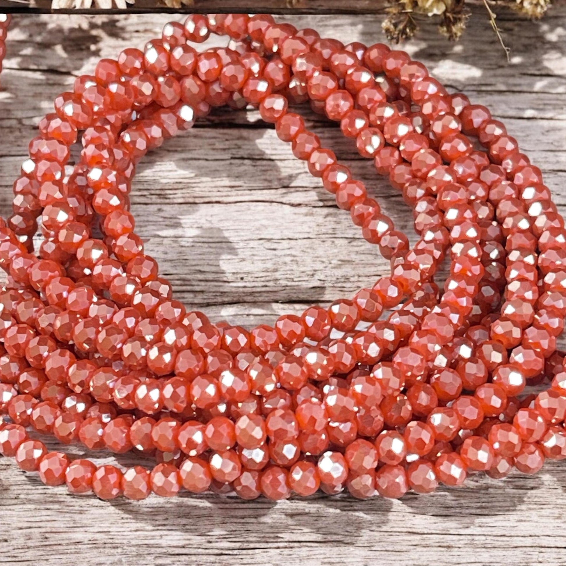 Pumpkin Orange 4x3mm Faceted Glass Beads, Dark Orange Rondelles with AB Finish (PumpkinAB-4) * 100 Beads