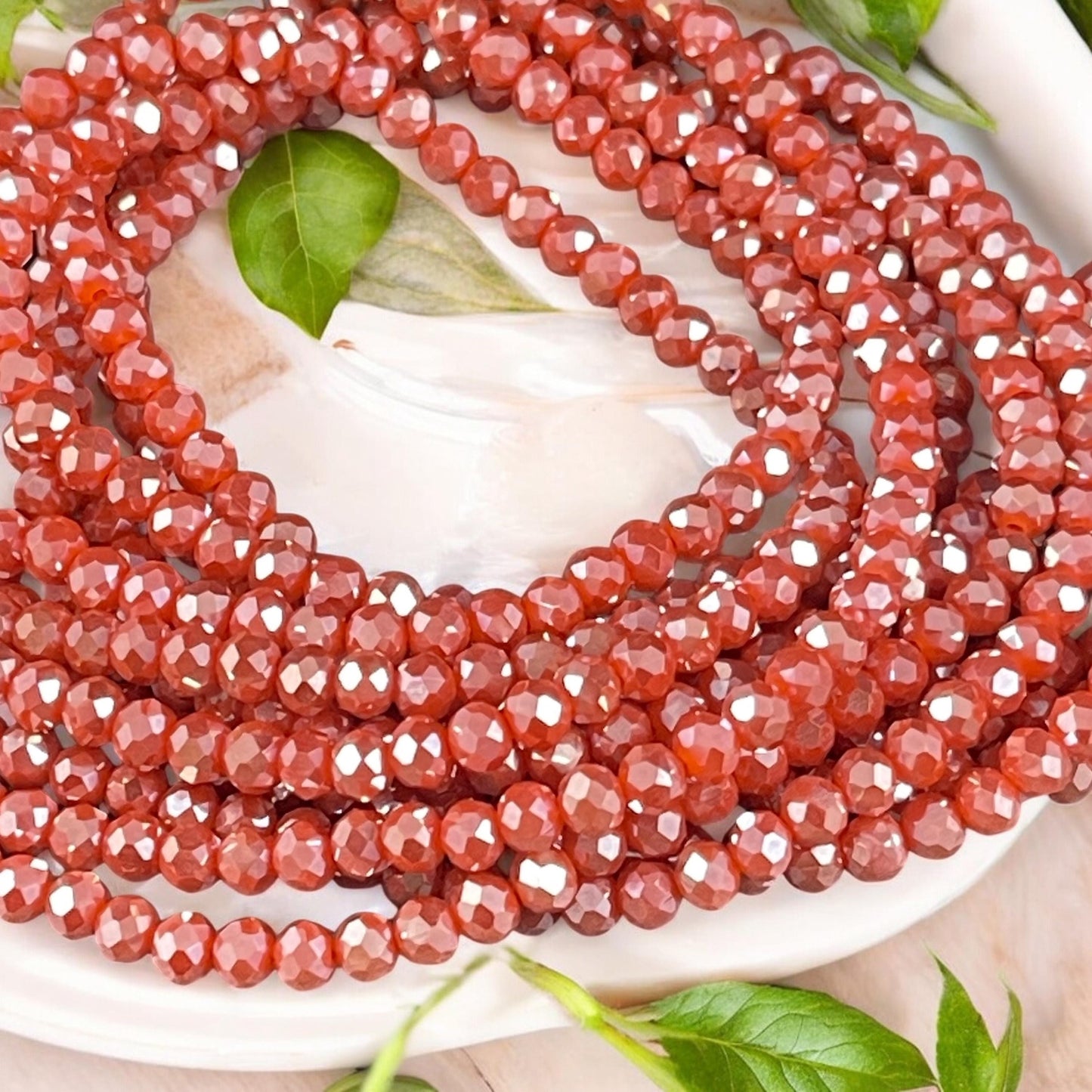 Pumpkin Orange 4x3mm Faceted Glass Beads, Dark Orange Rondelles with AB Finish (PumpkinAB-4) * 100 Beads