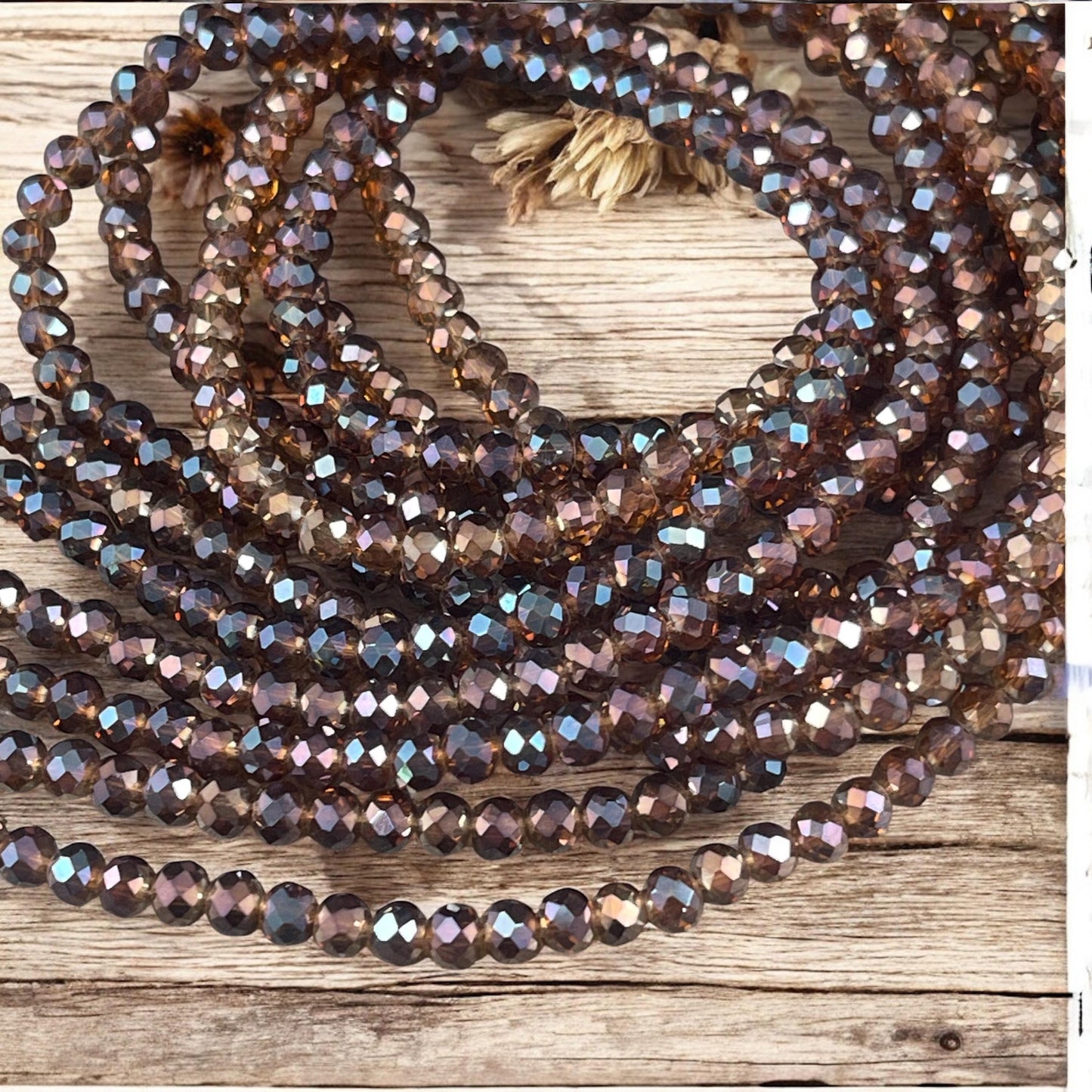 Transparent Brown 4x3mm Faceted Glass Beads, Dark Topaz with AB Finish (BrownAB-4) * 100 Beads