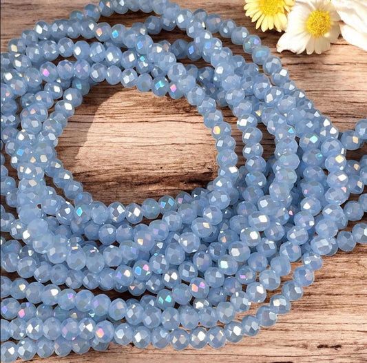Light Blue 4x3mm Faceted Glass Beads, Pastel Blue with AB Finish (LtBlueAB-4) * 100 Beads
