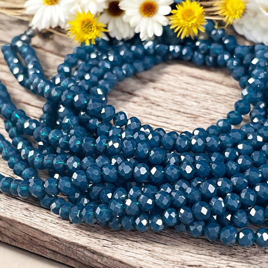 Opaque Dark Blue 4x3mm Faceted Glass Beads, Navy Blue Rondelles (Navy-4) * 100 Beads