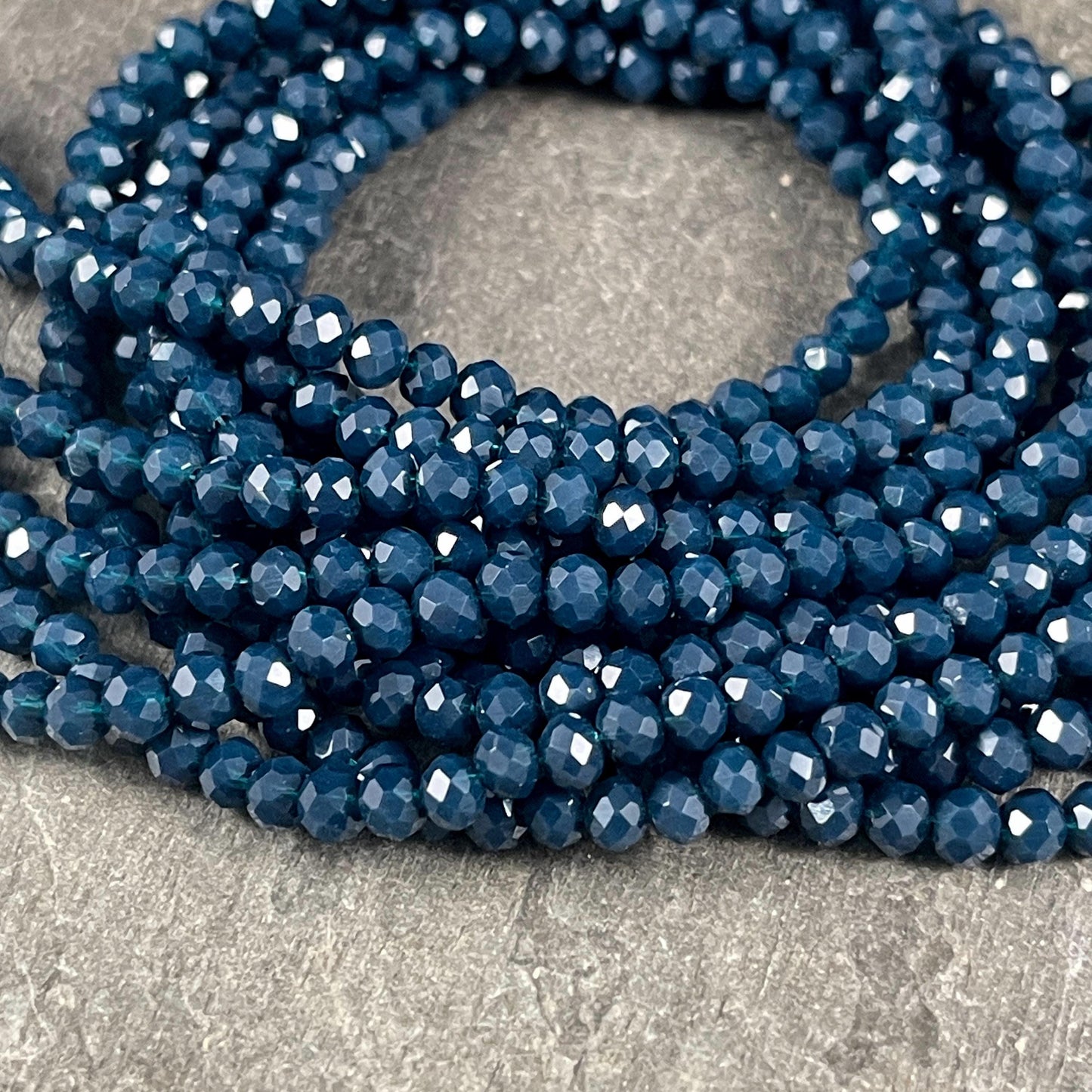 Opaque Dark Blue 4x3mm Faceted Glass Beads, Navy Blue Rondelles (Navy-4) * 100 Beads