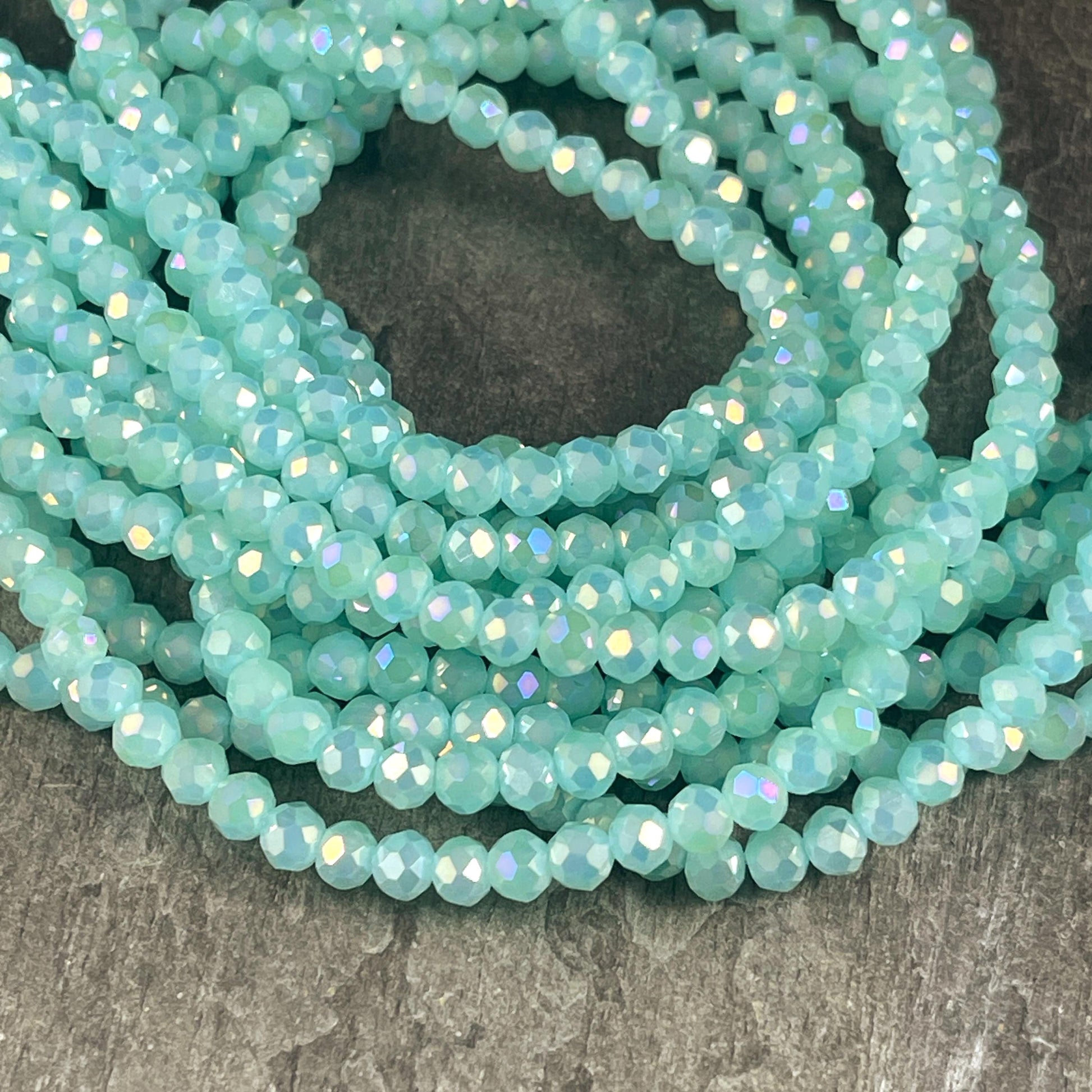 Pastel Green 4x3mm Faceted Glass Beads, Light Green with AB Finish (PastelGreenAB-4) * 100 Beads