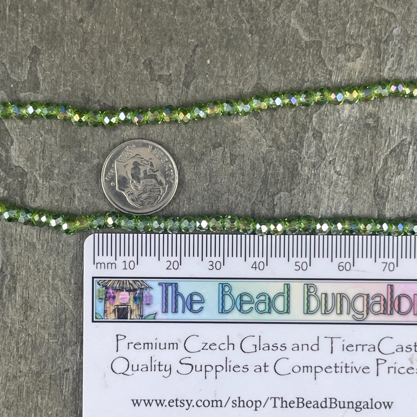 Transparent Green 4x3mm Faceted Glass Beads, Peridot Green with AB Finish (PeridotAB-4) * 100 Beads