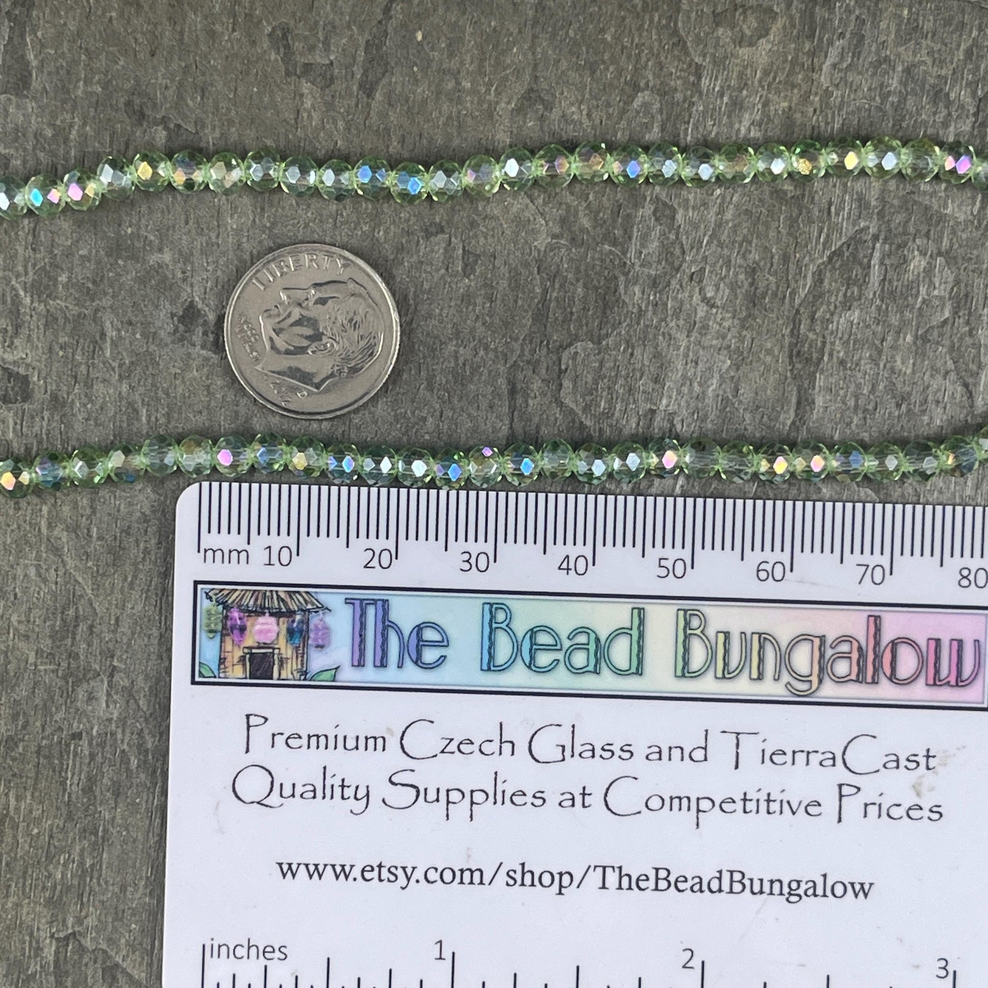 Transparent Light Green 4x3mm Faceted Glass Beads, Pastel Green with AB Finish (LtGreenAB-4) * 100 Beads