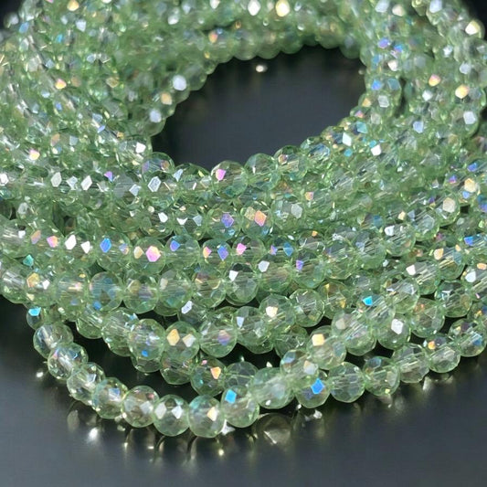 Transparent Light Green 4x3mm Faceted Glass Beads, Pastel Green with AB Finish (LtGreenAB-4) * 100 Beads