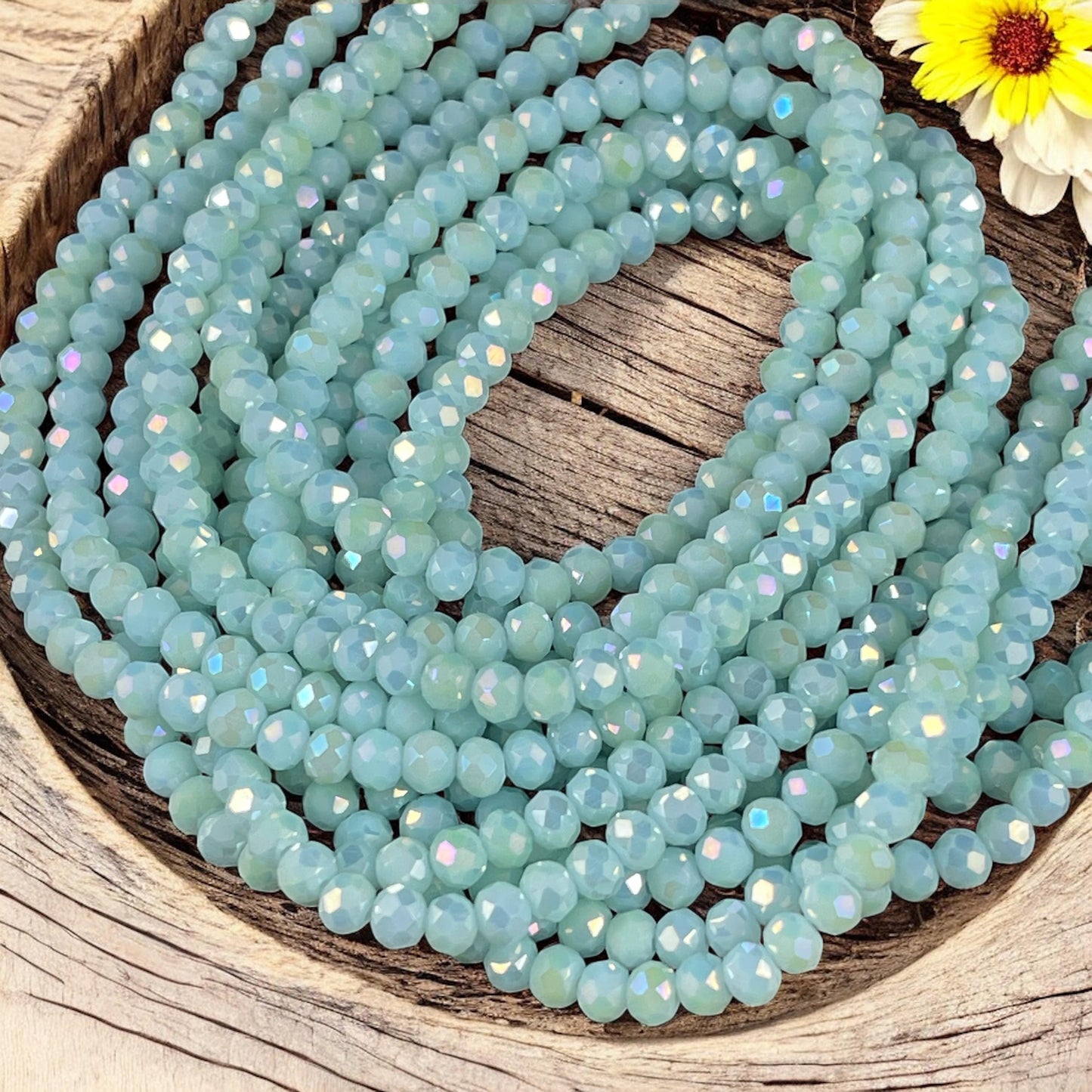 Minty Blue 4x3mm Faceted Glass Beads, Pale blue with AB Finish (MintAB-4) * 100 Beads