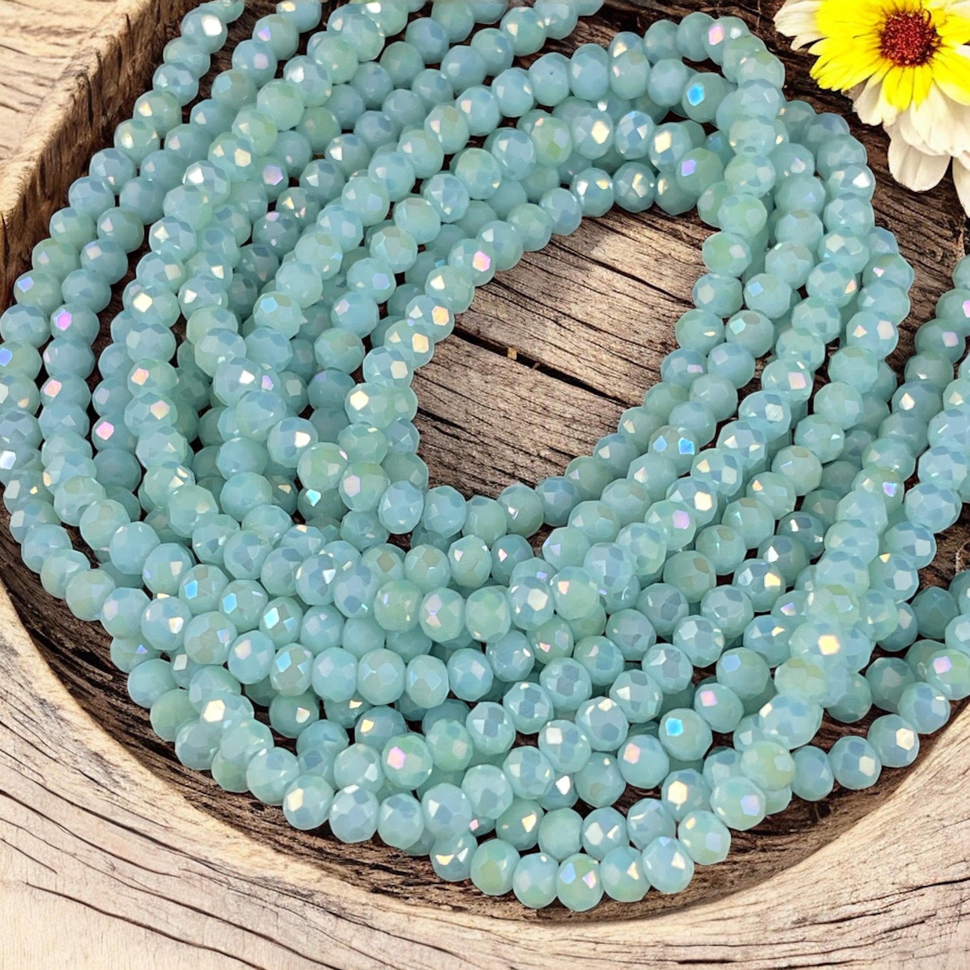 Minty Blue 4x3mm Faceted Glass Beads, Pale blue with AB Finish (MintAB-4) * 100 Beads