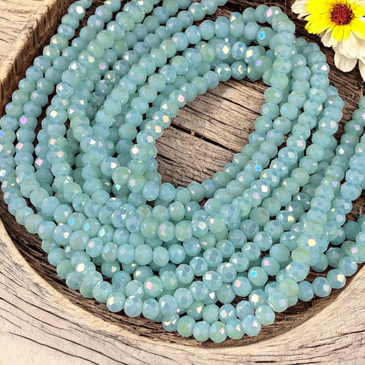 Minty Blue 4x3mm Faceted Glass Beads, Pale blue with AB Finish (MintAB-4) * 100 Beads