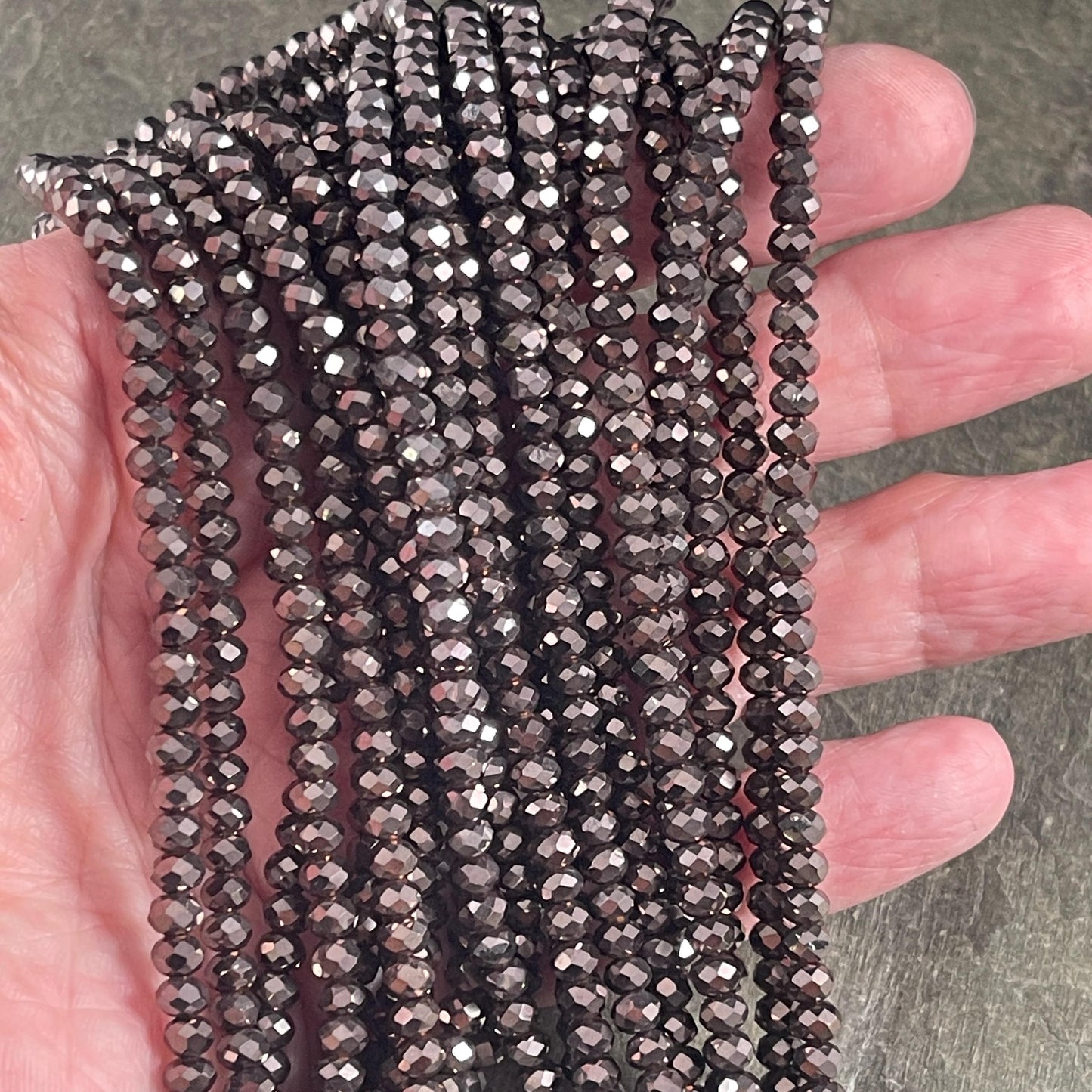 Dark Bronze Metallic 4x3mm Faceted Glass Beads, Metallic Dark Brown (DkBronze-4) * 100 Beads