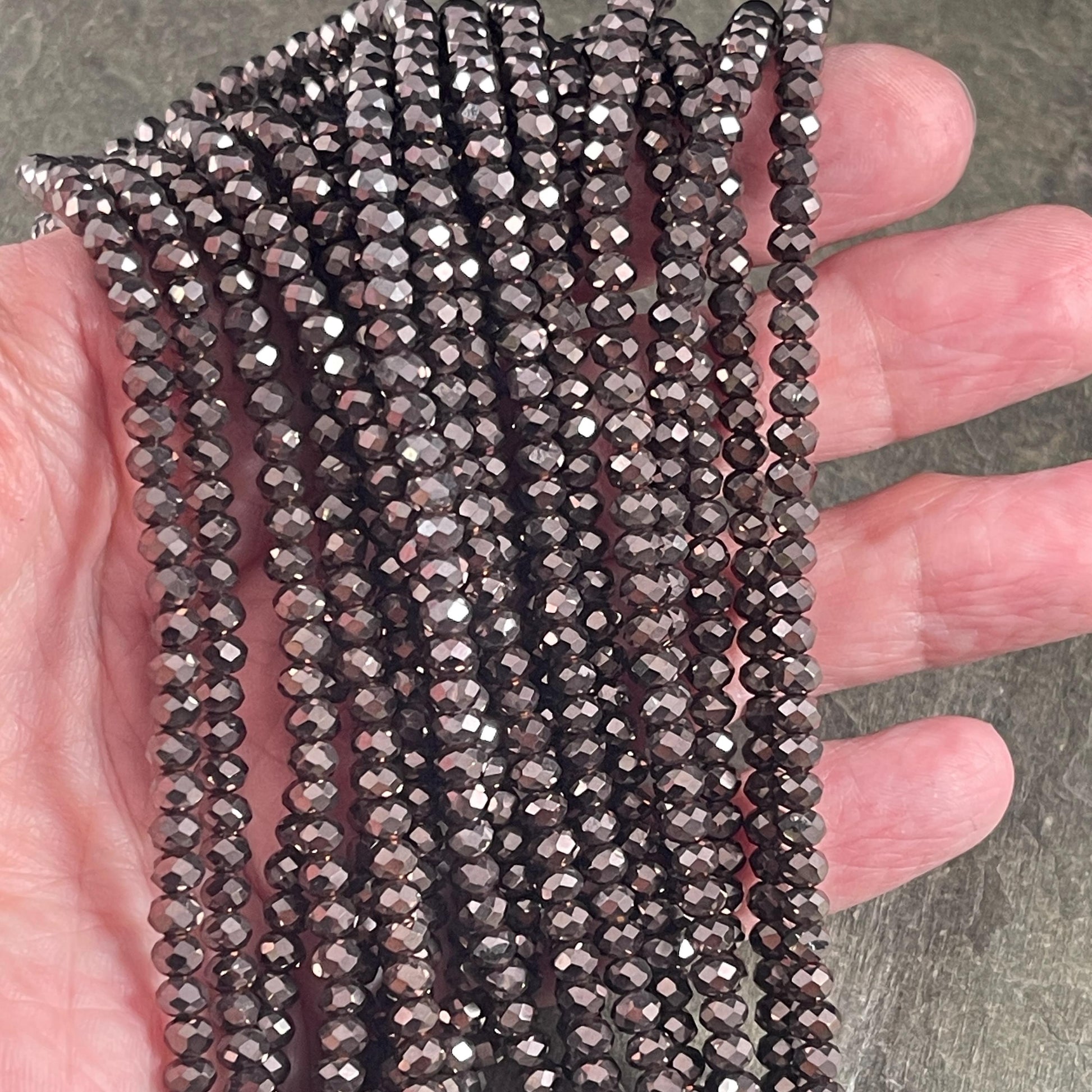 Dark Bronze Metallic 4x3mm Faceted Glass Beads, Metallic Dark Brown (DkBronze-4) * 100 Beads