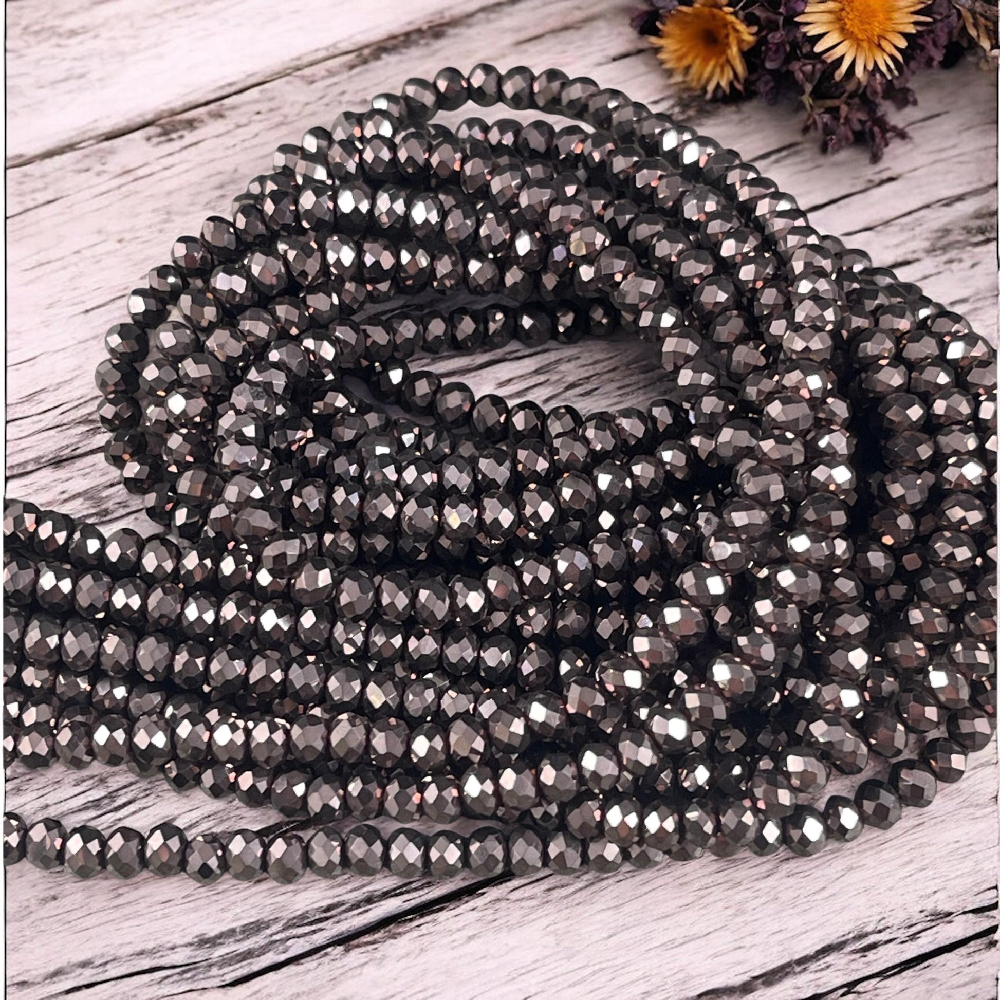 Dark Bronze Metallic 4x3mm Faceted Glass Beads, Metallic Dark Brown (DkBronze-4) * 100 Beads