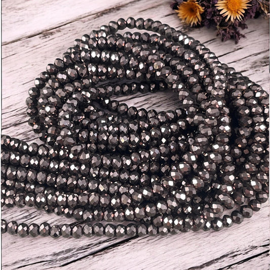 Dark Bronze Metallic 4x3mm Faceted Glass Beads, Metallic Dark Brown (DkBronze-4) * 100 Beads
